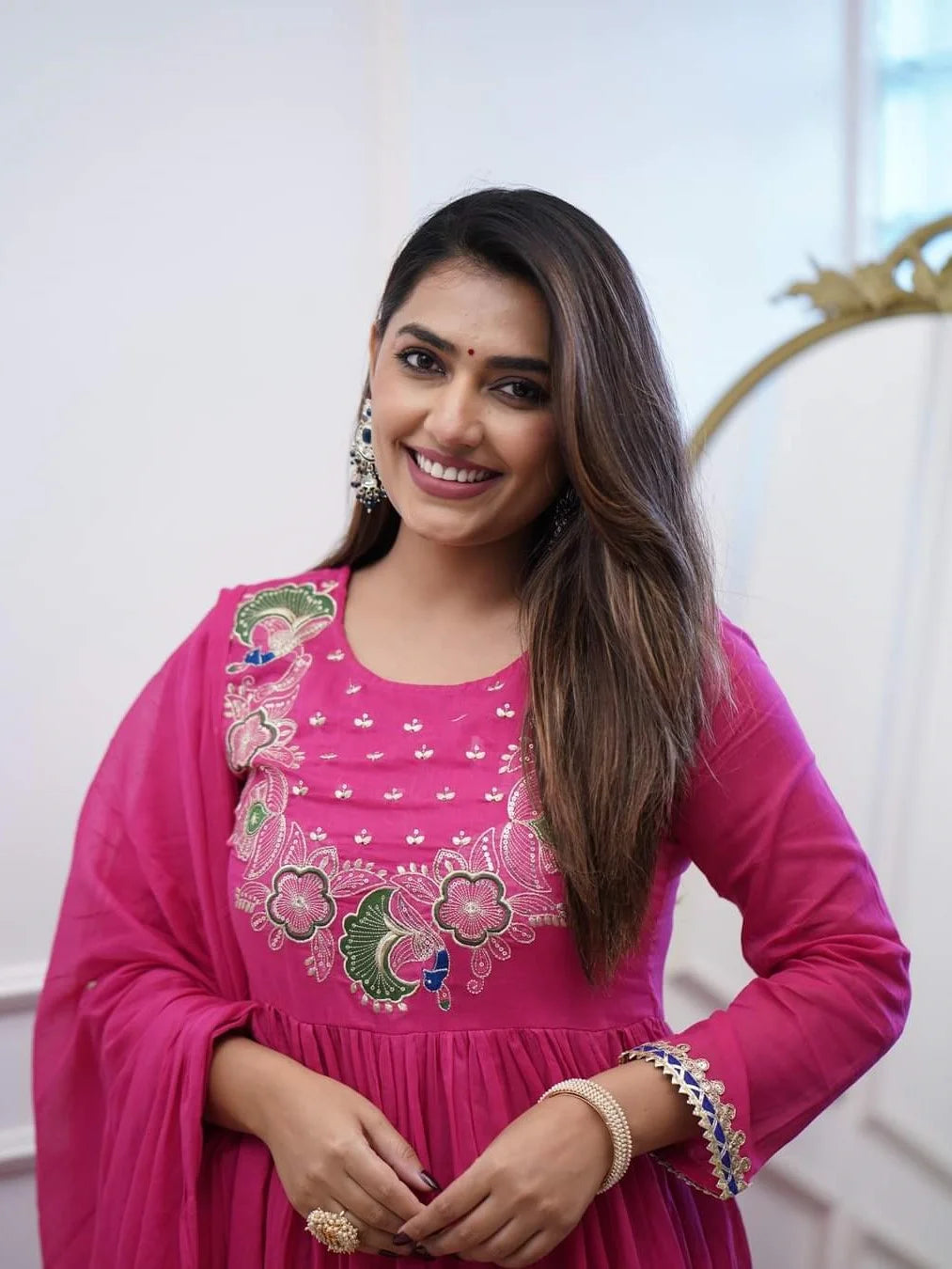 Pink Embroidered Anarkali Kurta Set with Dupatta - Rheycart