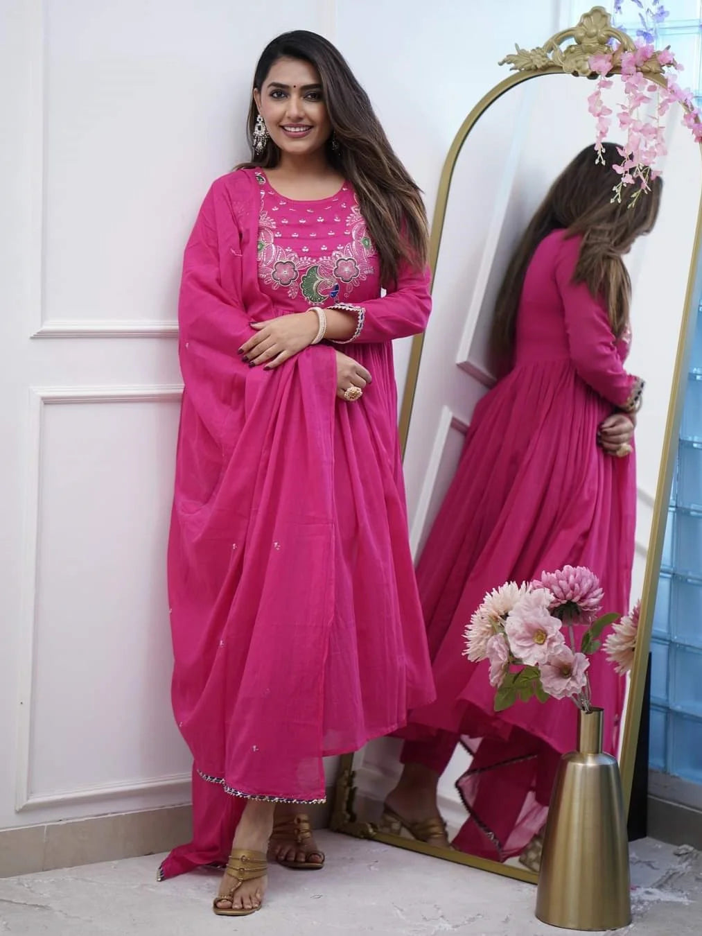 Pink Embroidered Anarkali Kurta Set with Dupatta - Rheycart