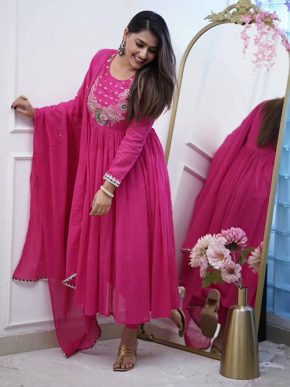 Pink Embroidered Anarkali Kurta Set with Dupatta - Rheycart