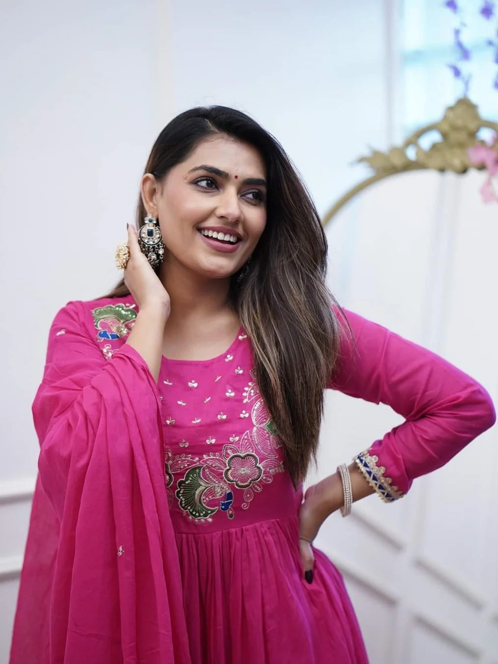 Pink Embroidered Anarkali Kurta Set with Dupatta - Rheycart