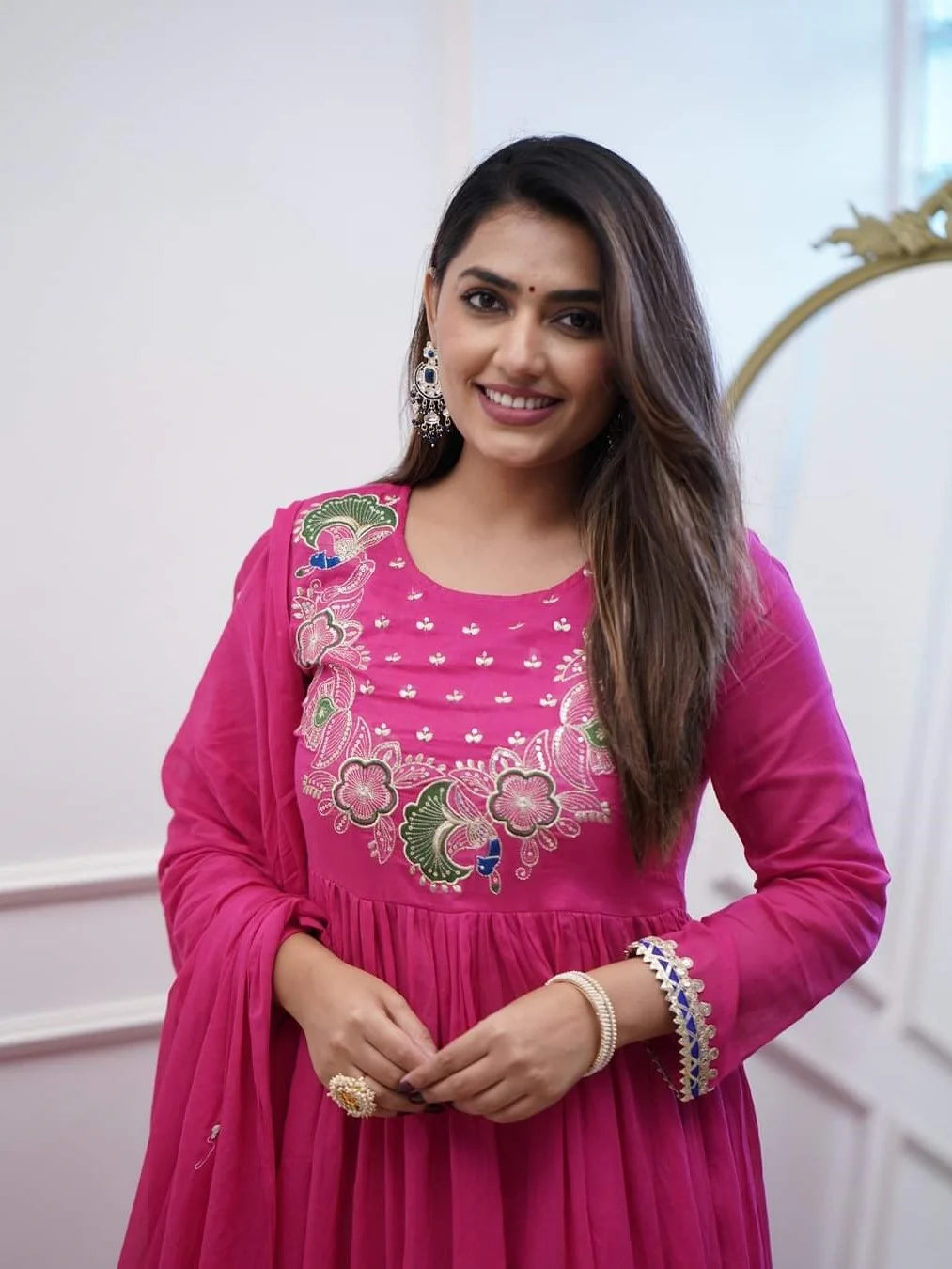 Pink Embroidered Anarkali Kurta Set with Dupatta - Rheycart