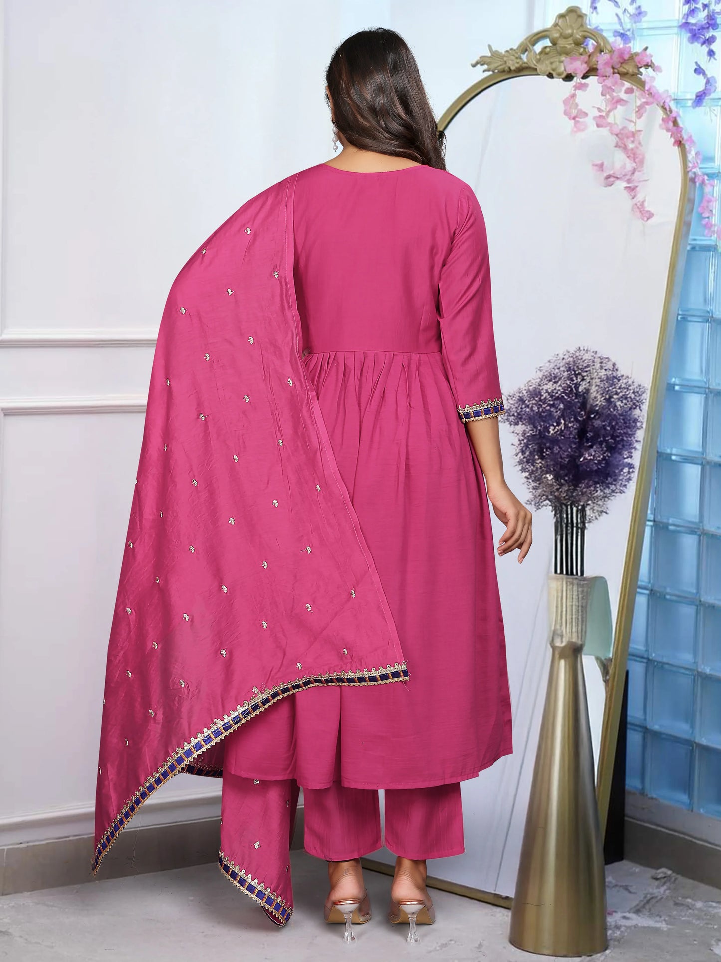 Pink Embroidered Anarkali Kurta Set with Dupatta - Rheycart