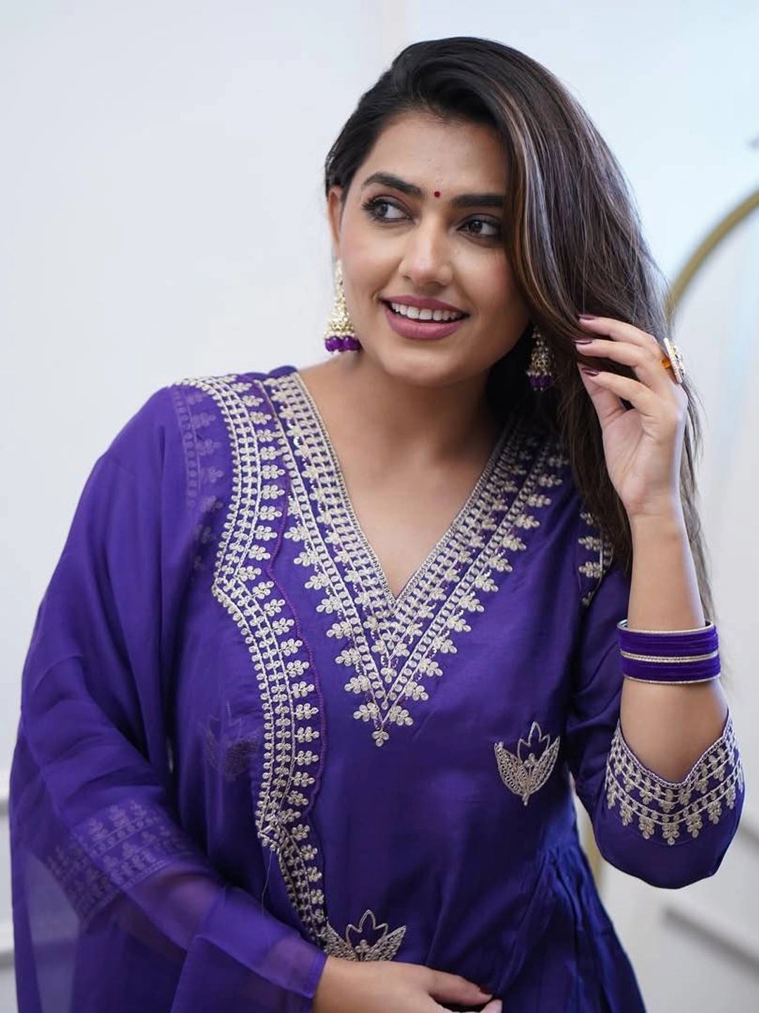 Violet Polyviscose chanderi silk Suit For Women - Rheycart