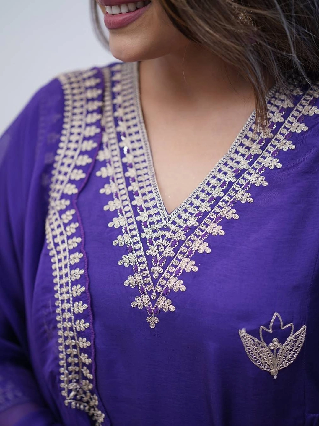 Violet Polyviscose chanderi silk Suit For Women - Rheycart