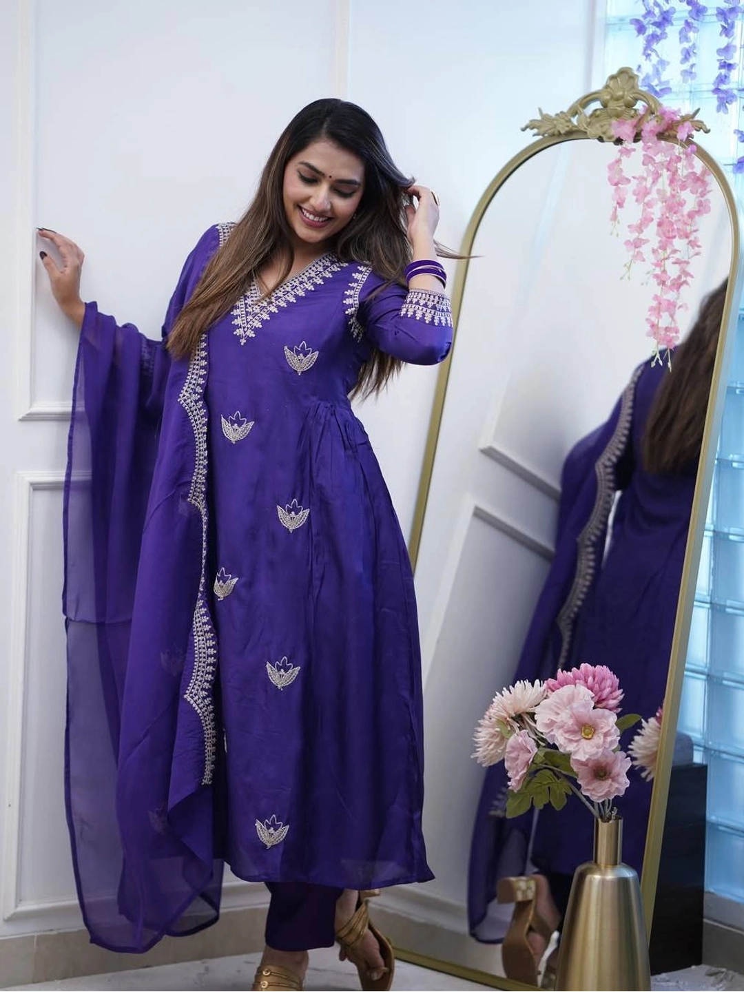 Violet Polyviscose chanderi silk Suit For Women - Rheycart