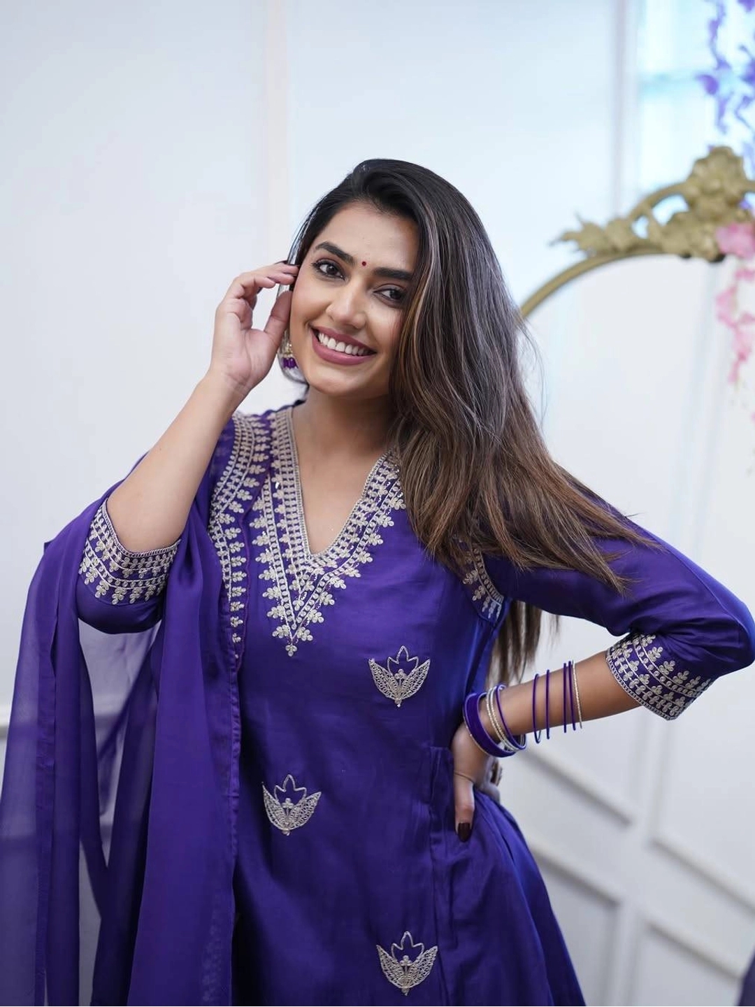 Violet Polyviscose chanderi silk Suit For Women - Rheycart