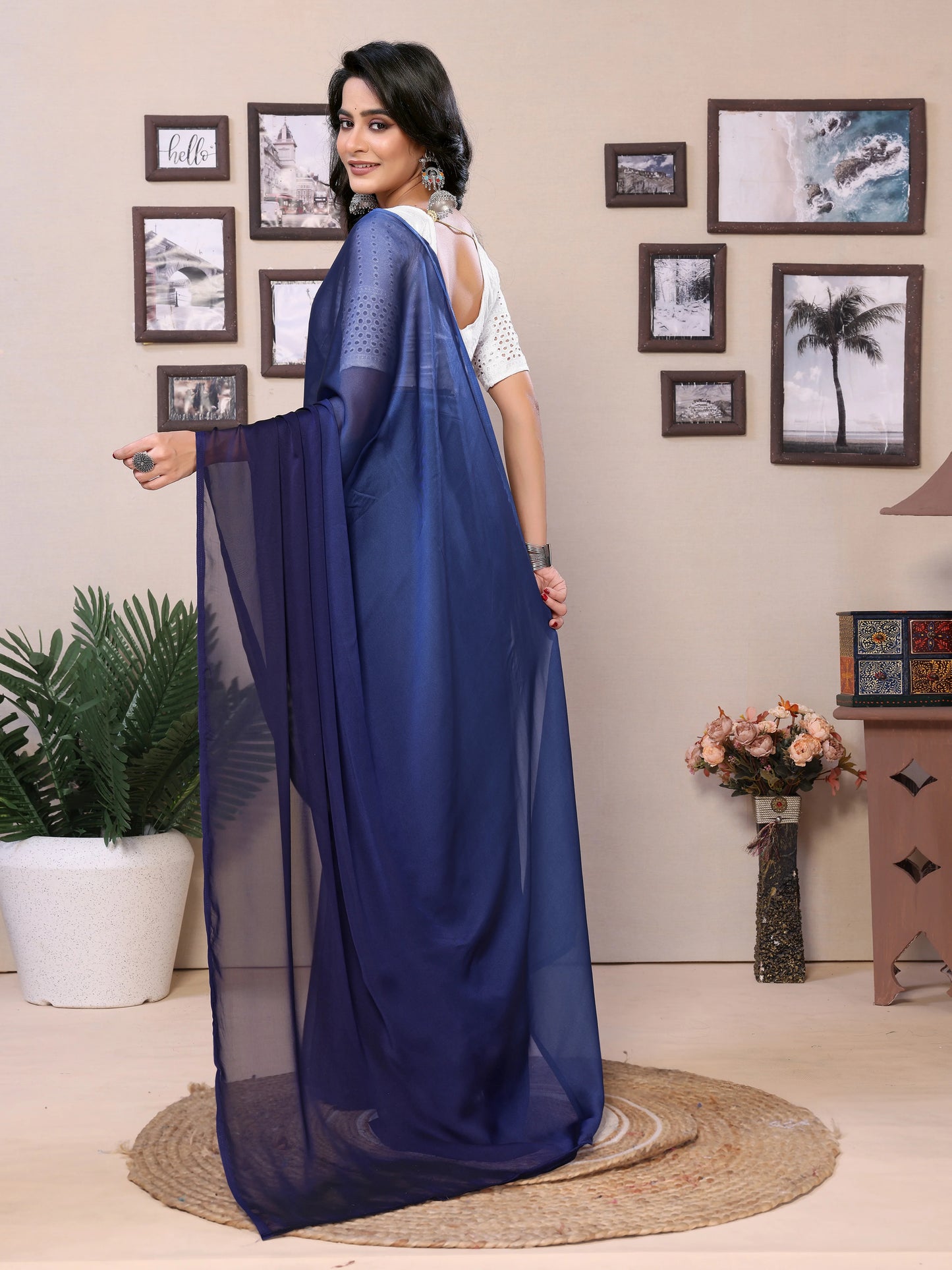 Unstitched blouse piece with satin saree