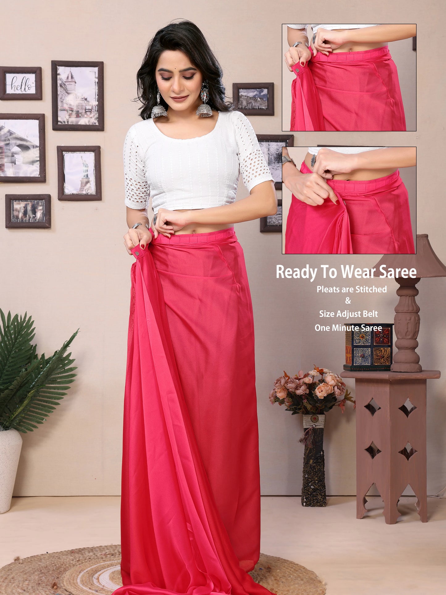 Satin red saree ready to wear design