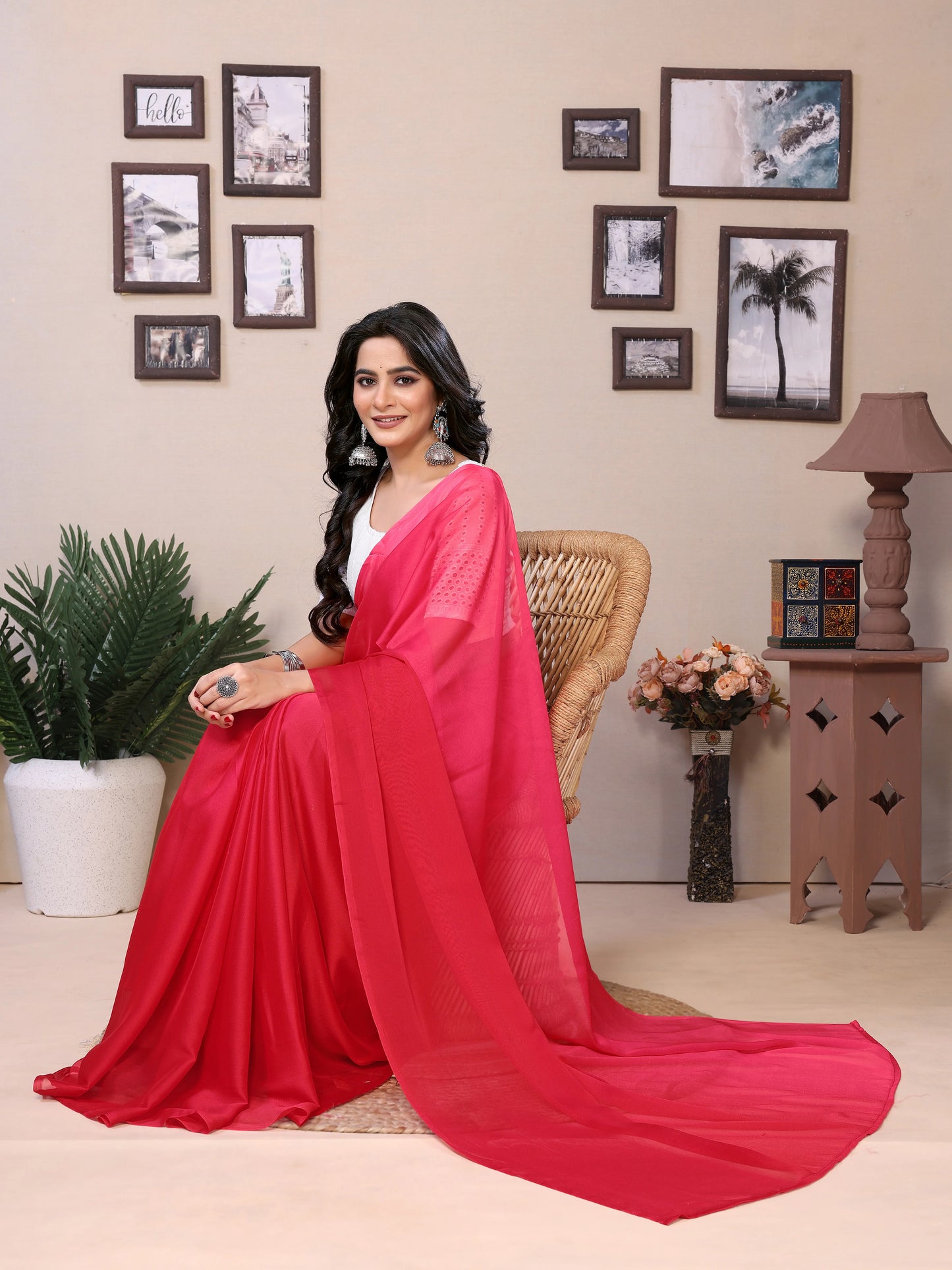 Quick drape red satin saree for weddings