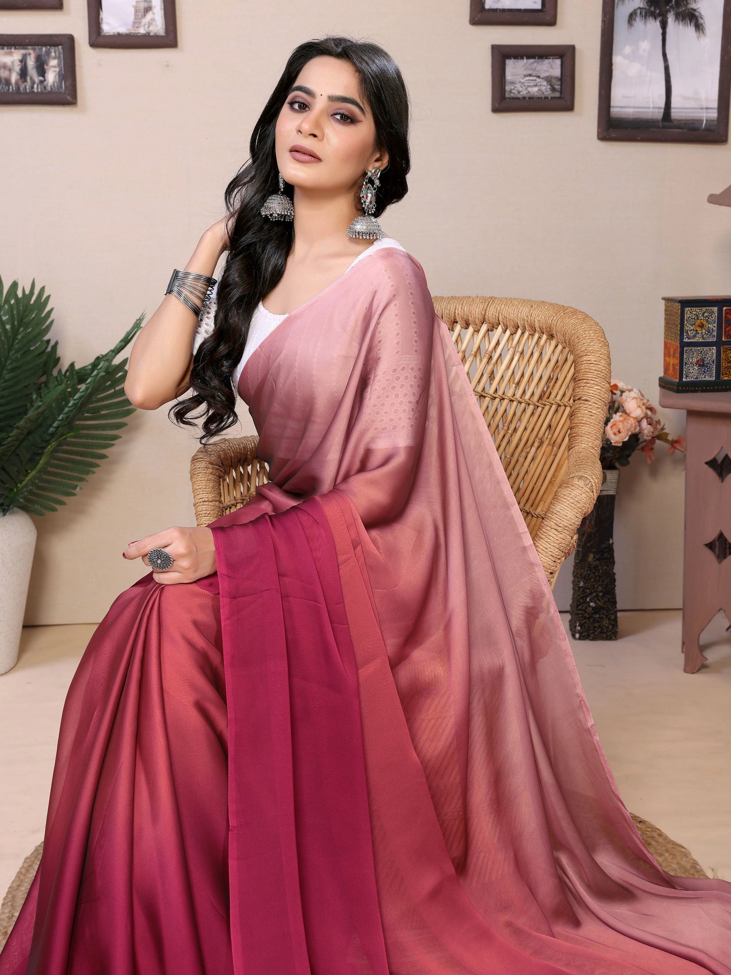 Trendy ombre saree satin ready design