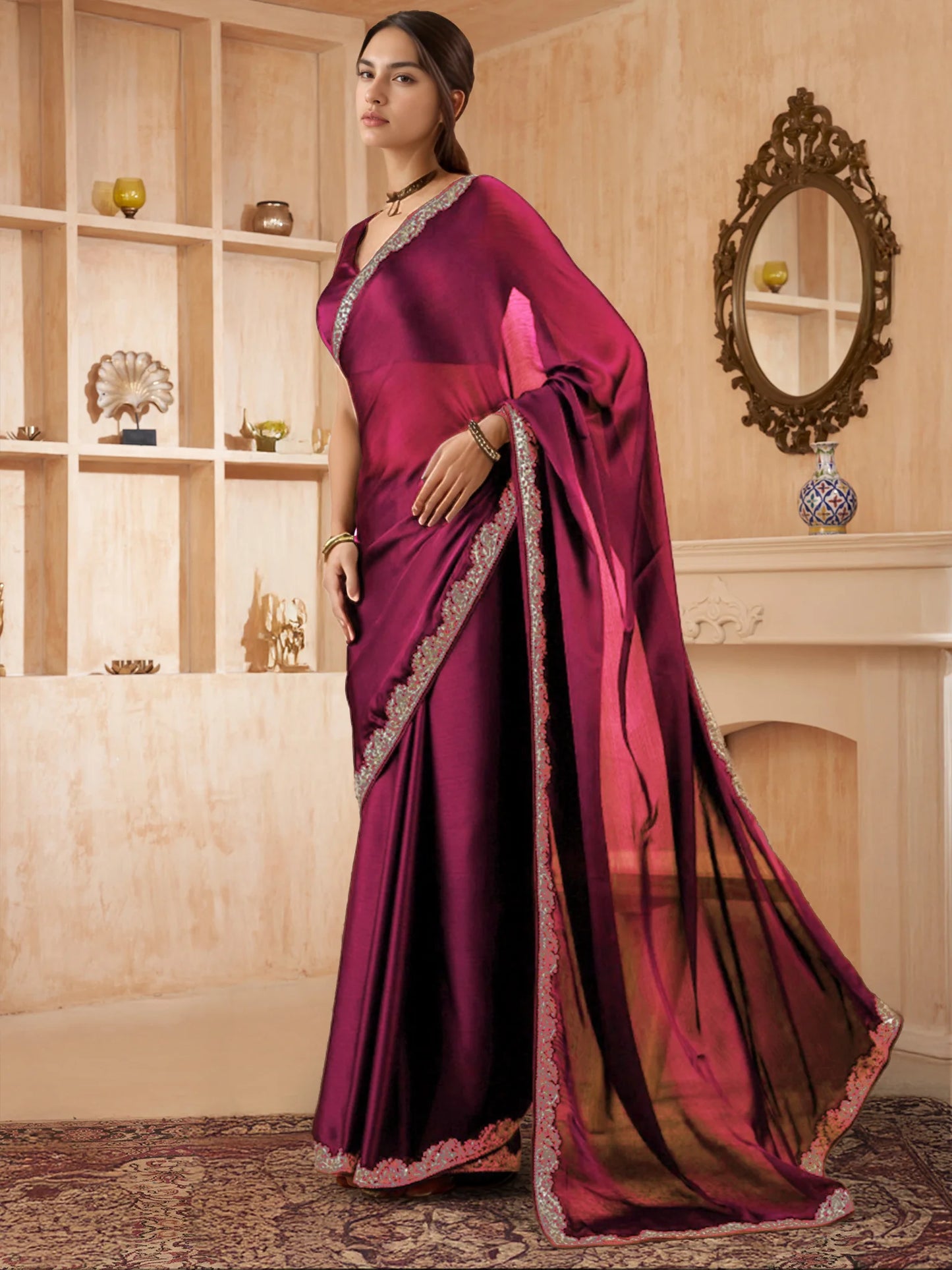 Bollywood Style Plain Silk Saree With Plain Blouse - Rheycart