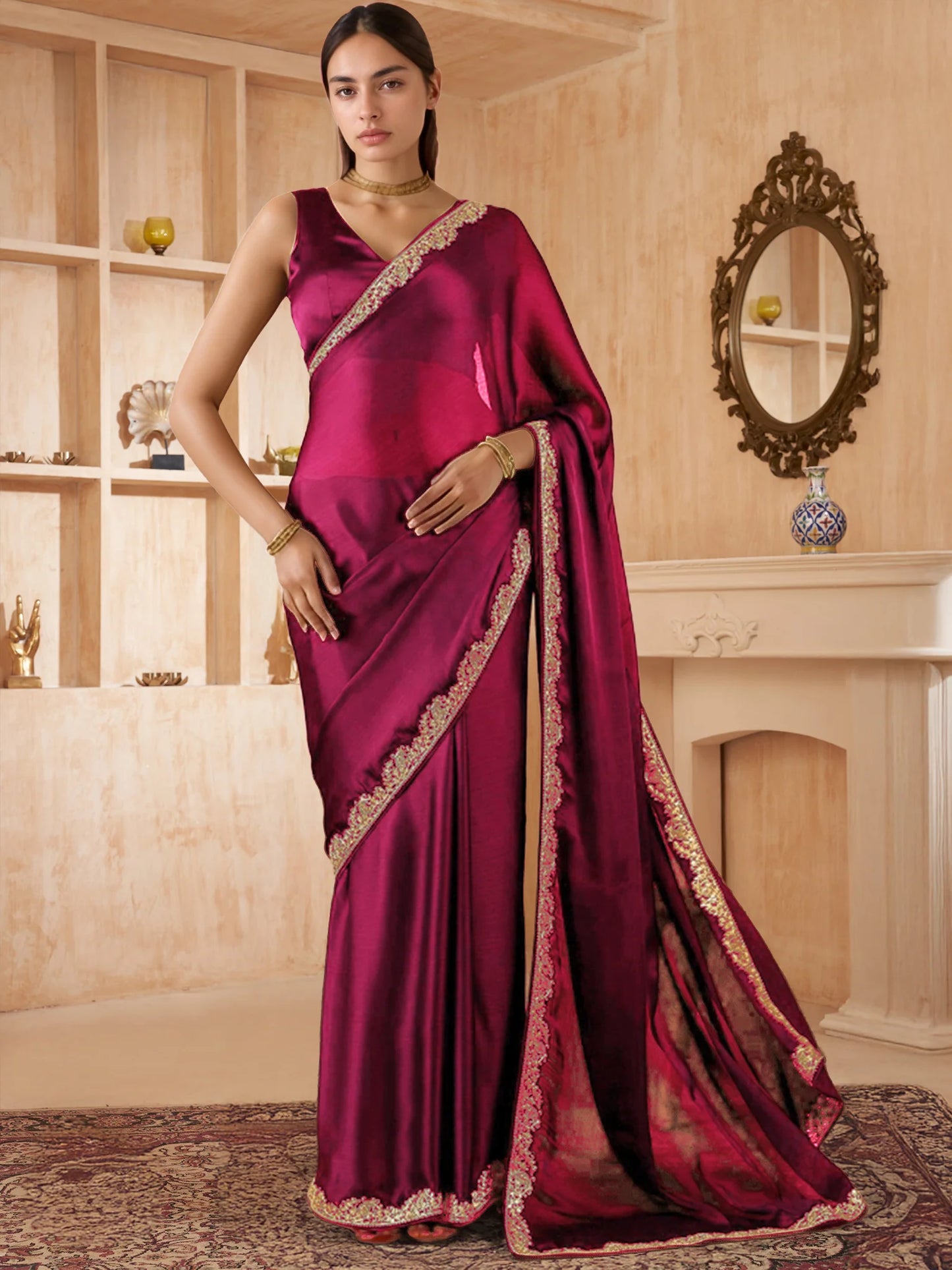 Bollywood Style Plain Silk Saree With Plain Blouse - Rheycart