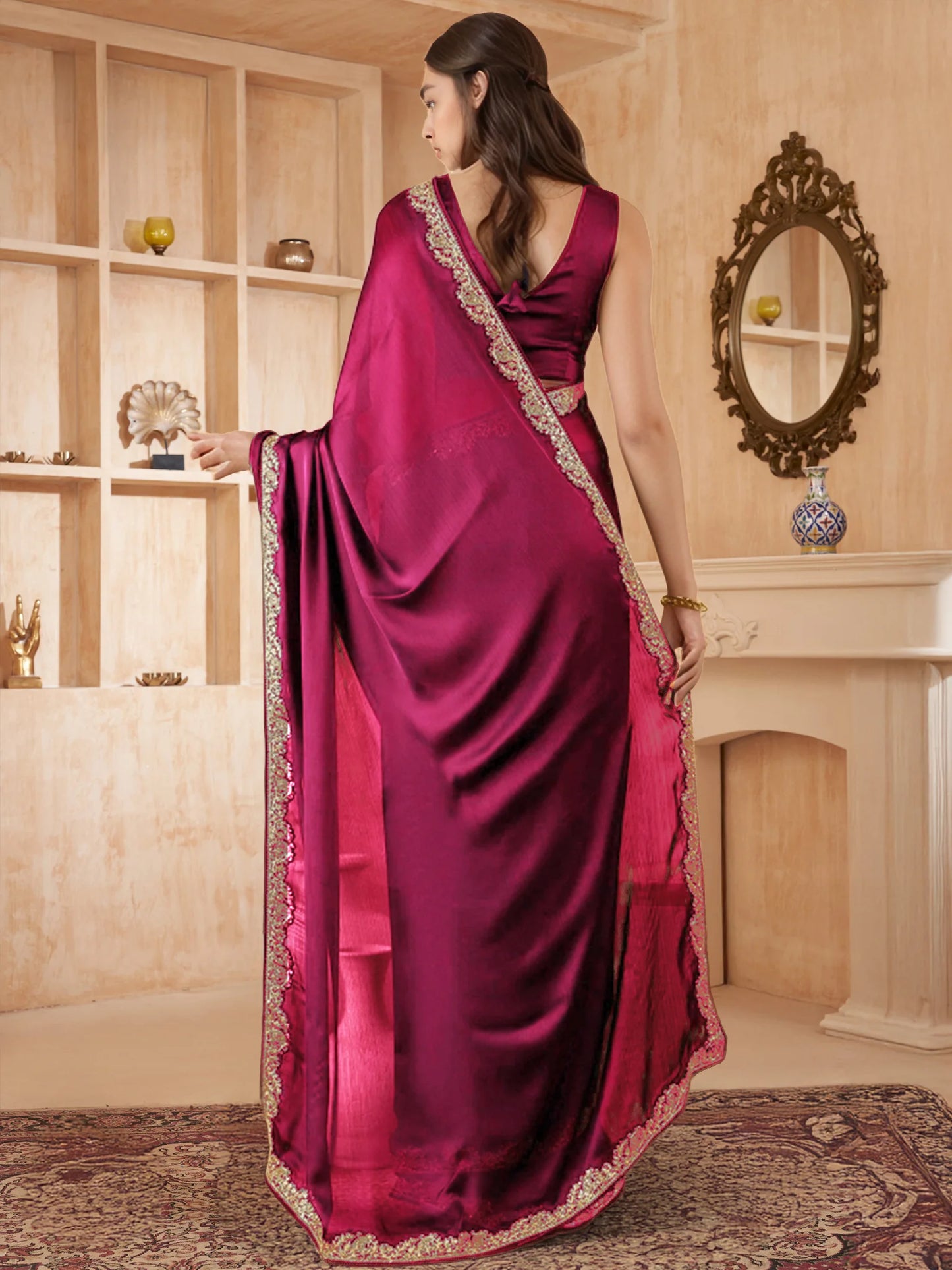 Bollywood Style Plain Silk Saree With Plain Blouse - Rheycart
