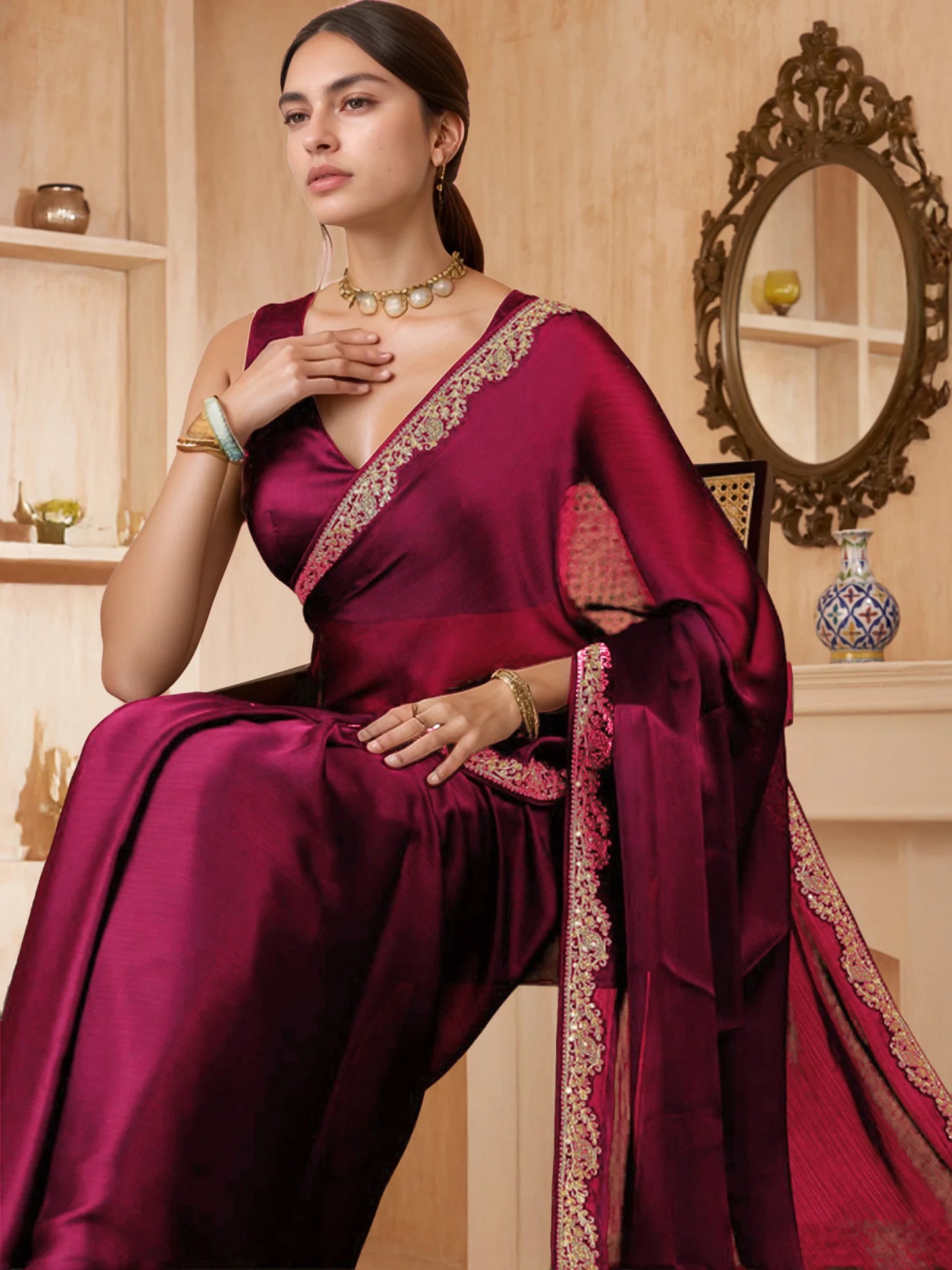 Bollywood Style Plain Silk Saree With Plain Blouse - Rheycart