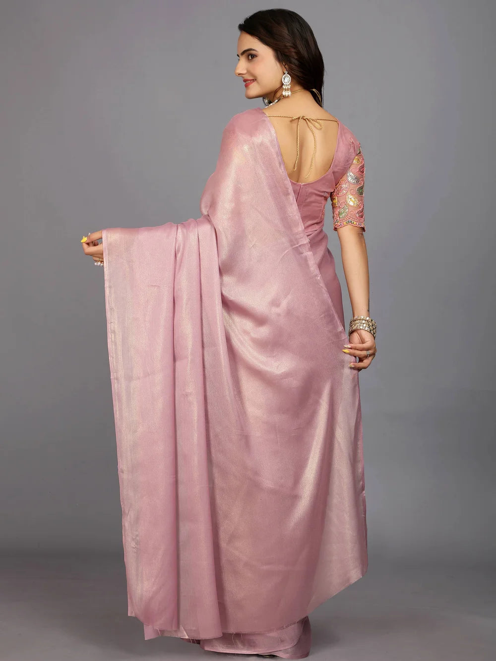Pink Color Bollywood Plain Silk Blend Saree