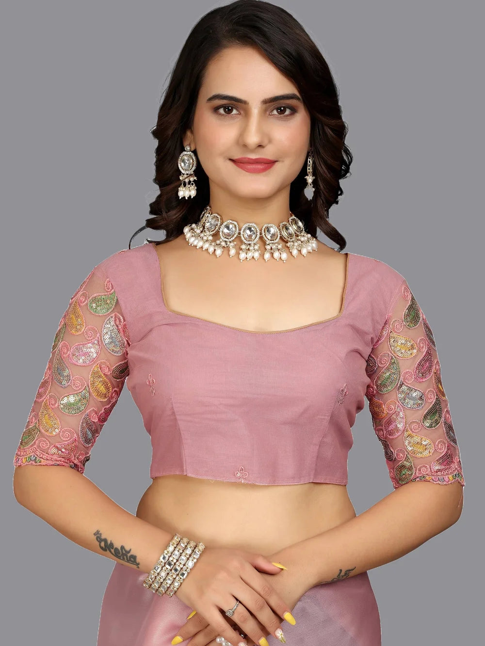 Pink Color Bollywood Plain Silk Blend Saree