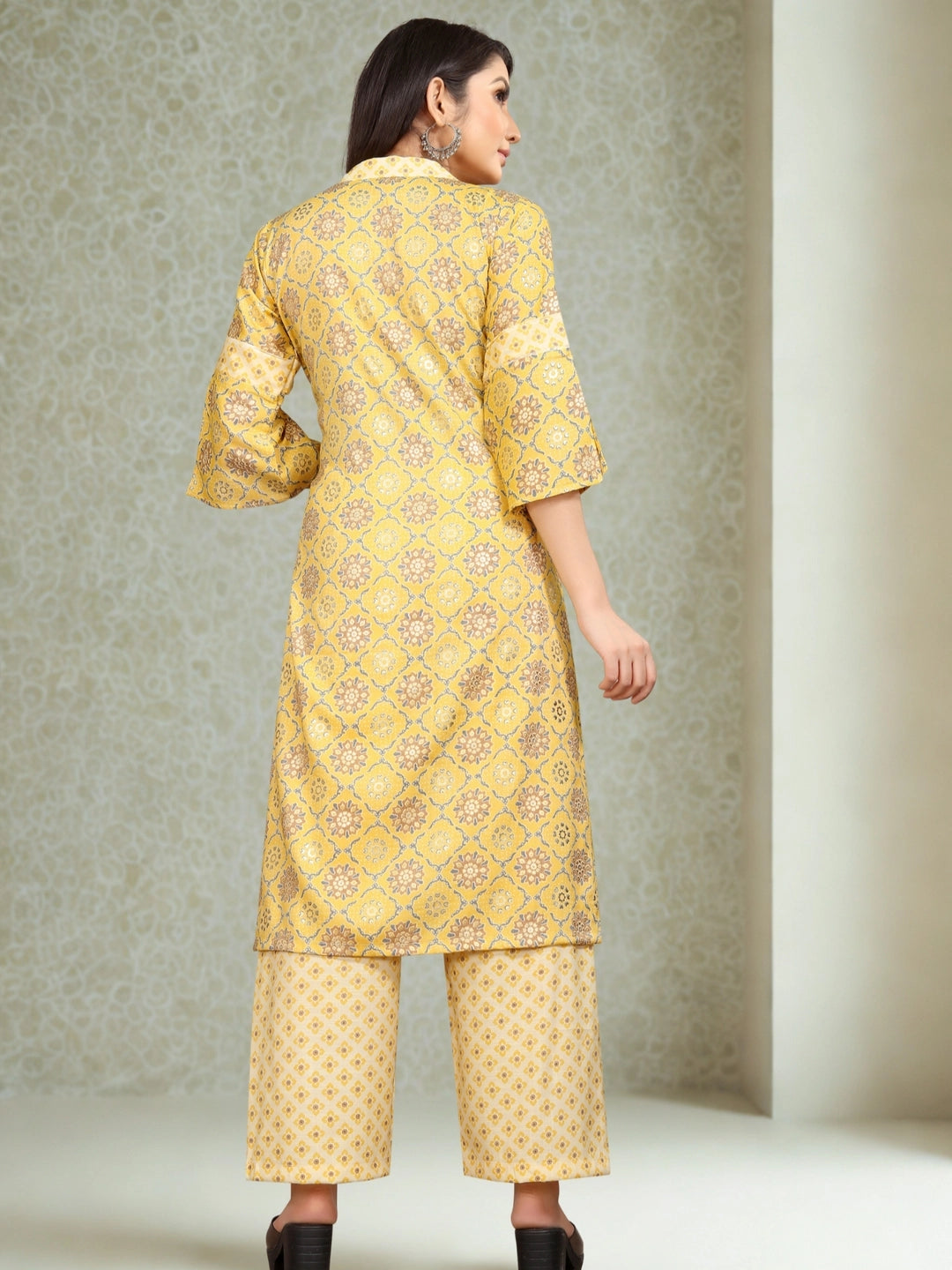 Yellow Floral Printed Kurta with Palazzo Set - Rheycart