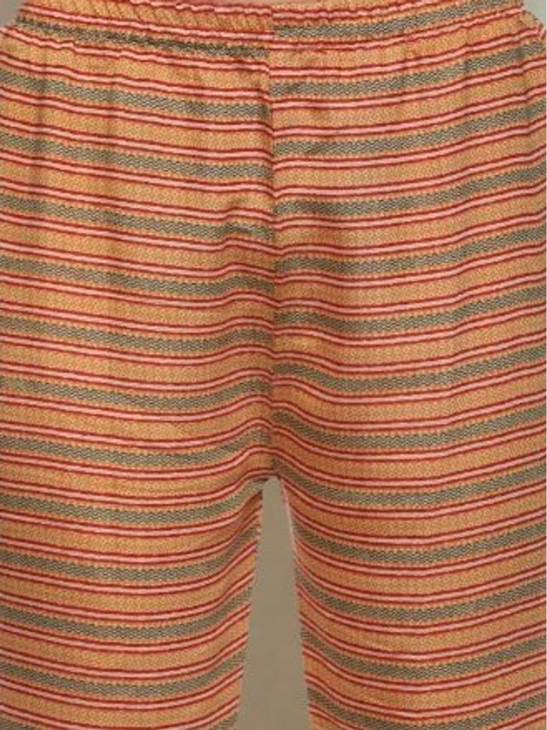 Elegant Mustard Floral Printed Kurta with Striped Pants Set - Rheycart