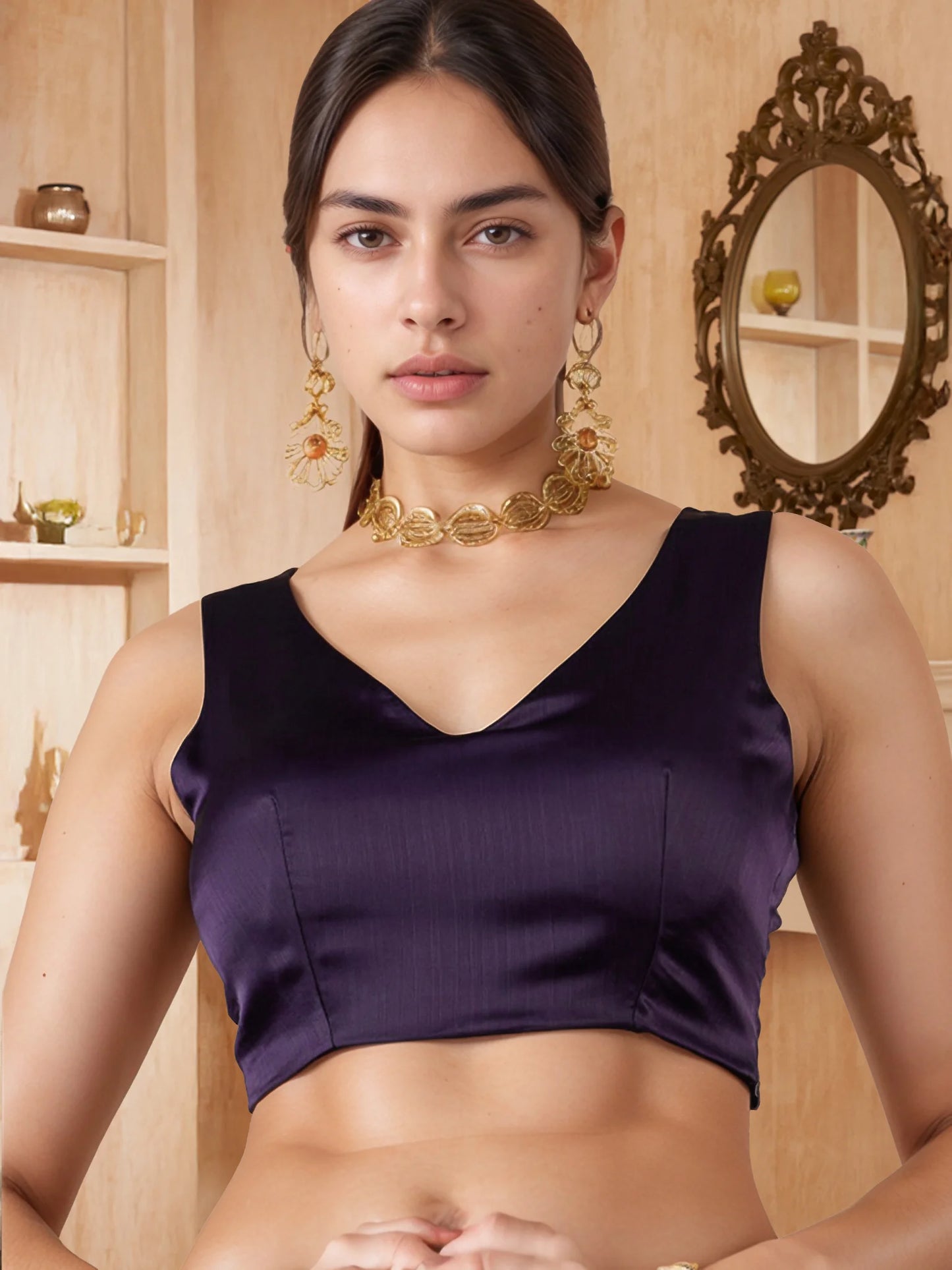 Plain Silk Saree in Bollywood Style Paired with Plain Blouse - Rheycart