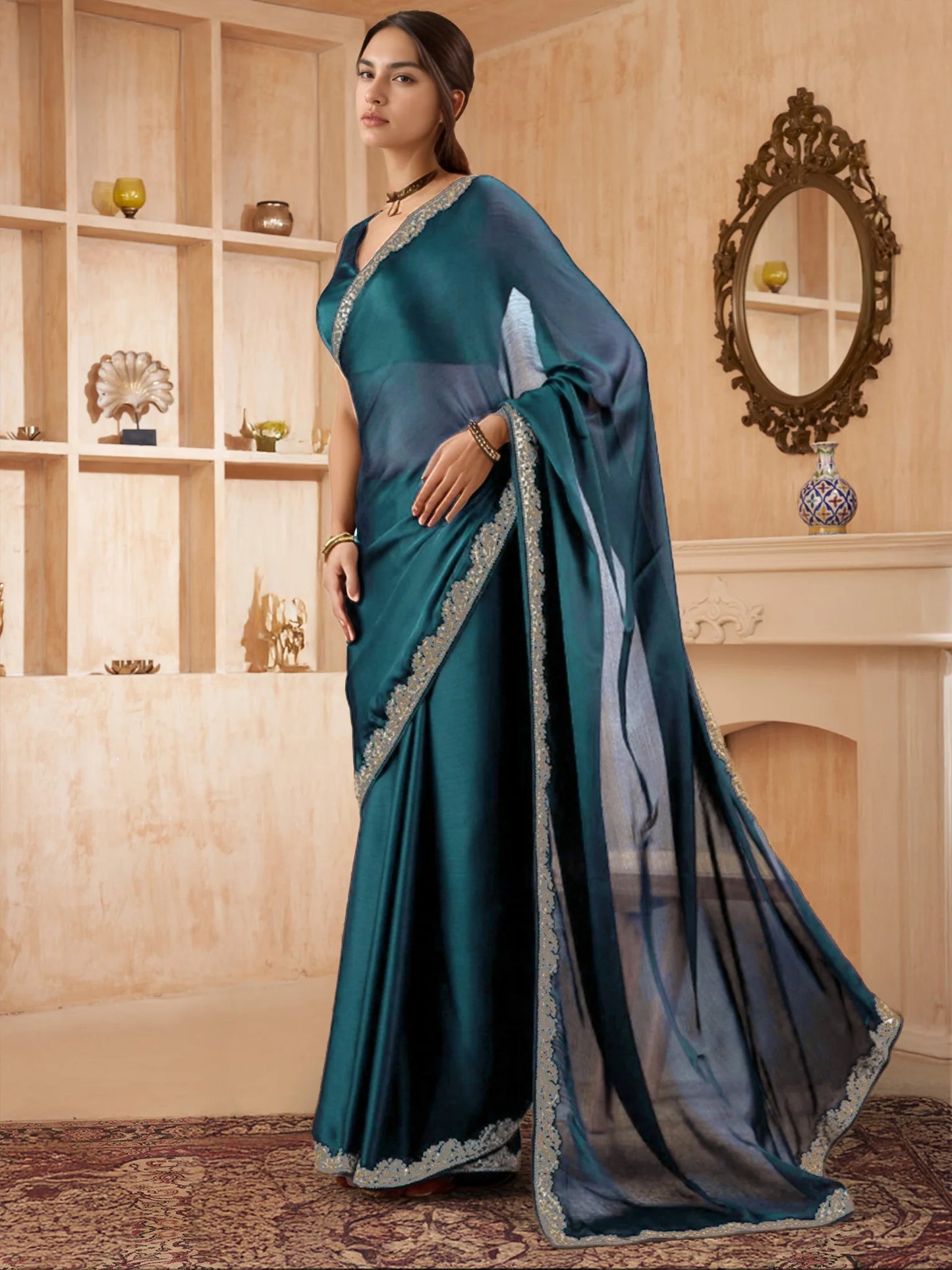 Plain Silk Saree with Festive Plain Blouse - Rheycart