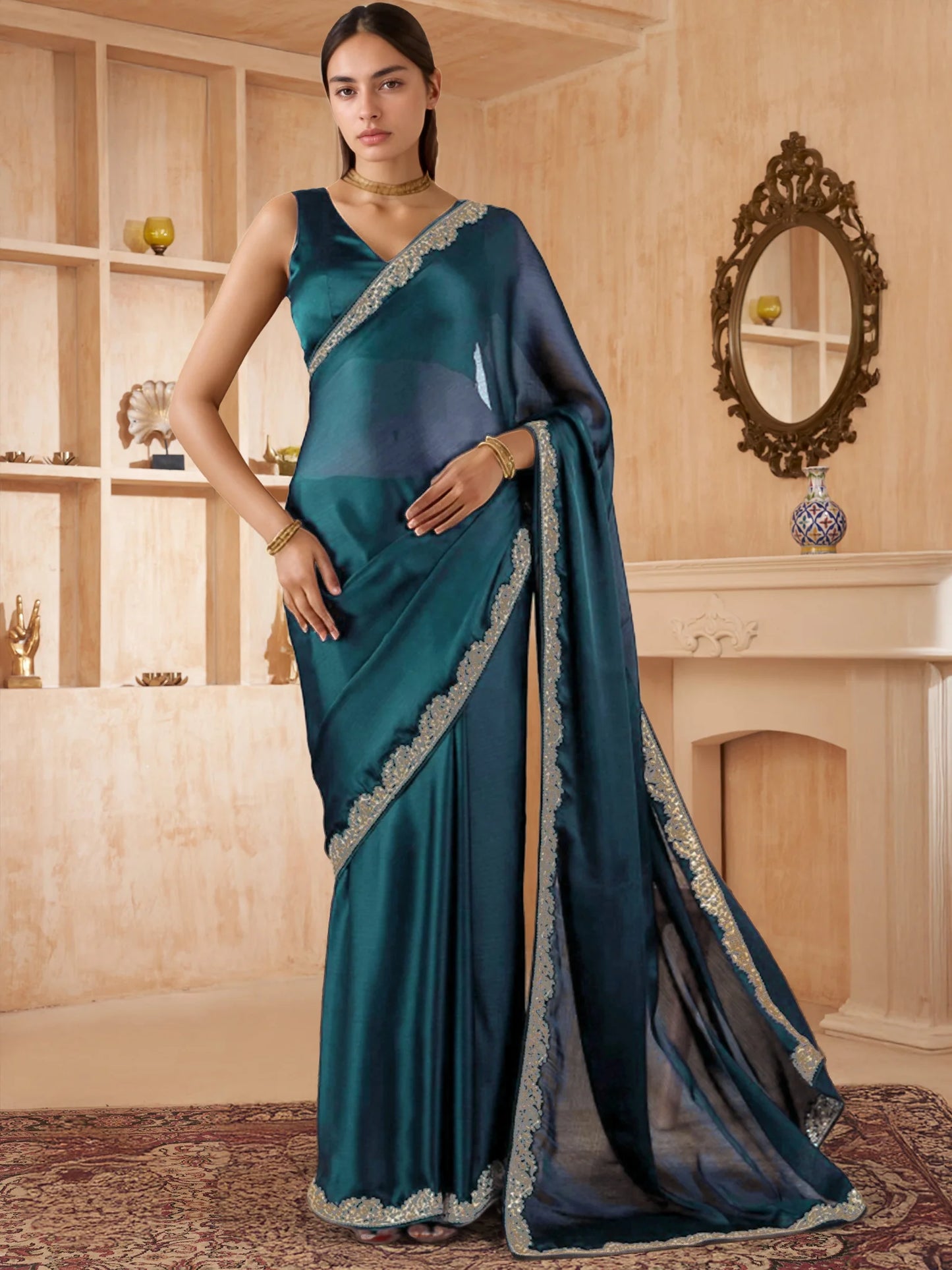 Plain Silk Saree with Festive Plain Blouse - Rheycart