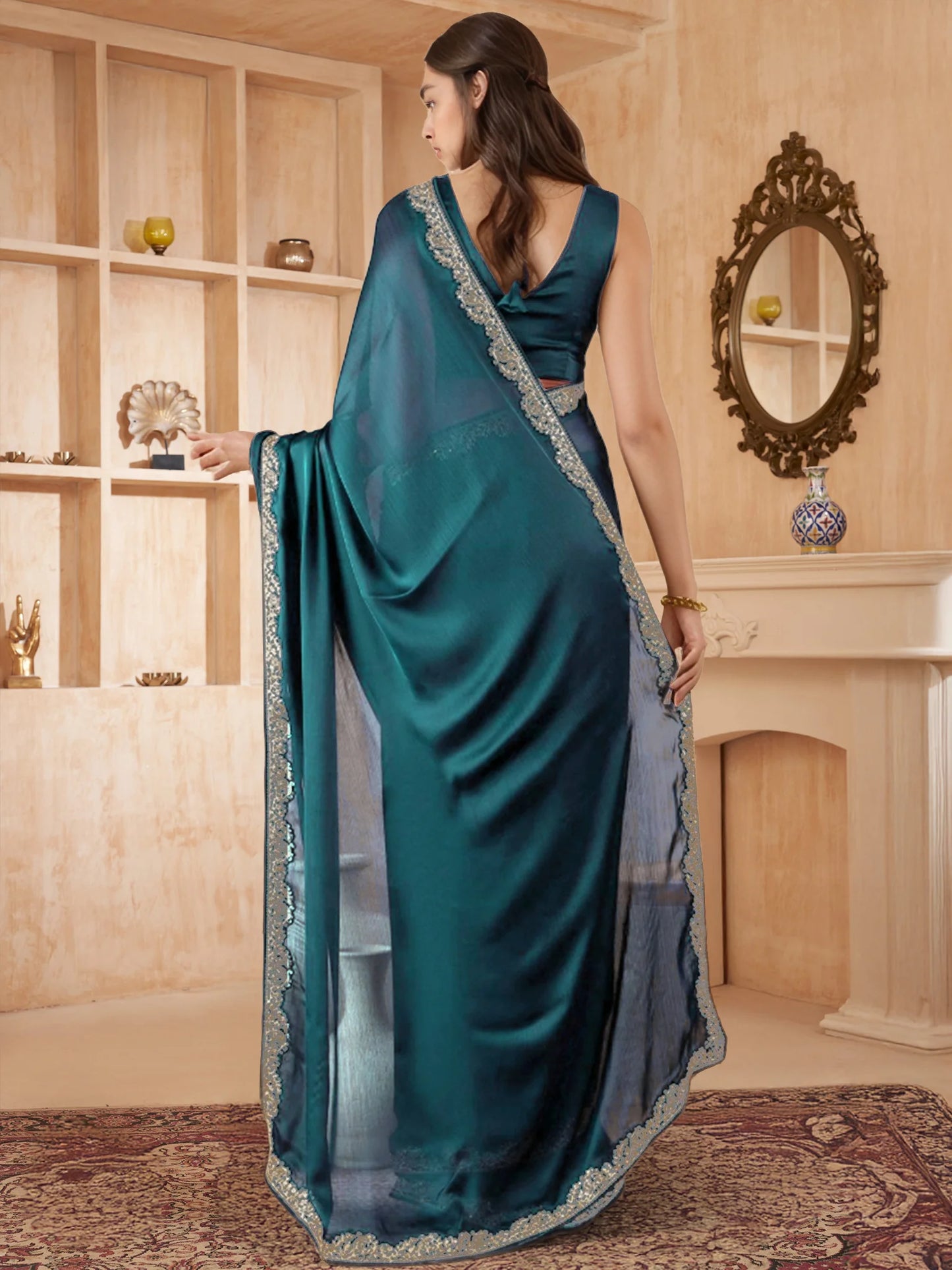 Plain Silk Saree with Festive Plain Blouse - Rheycart