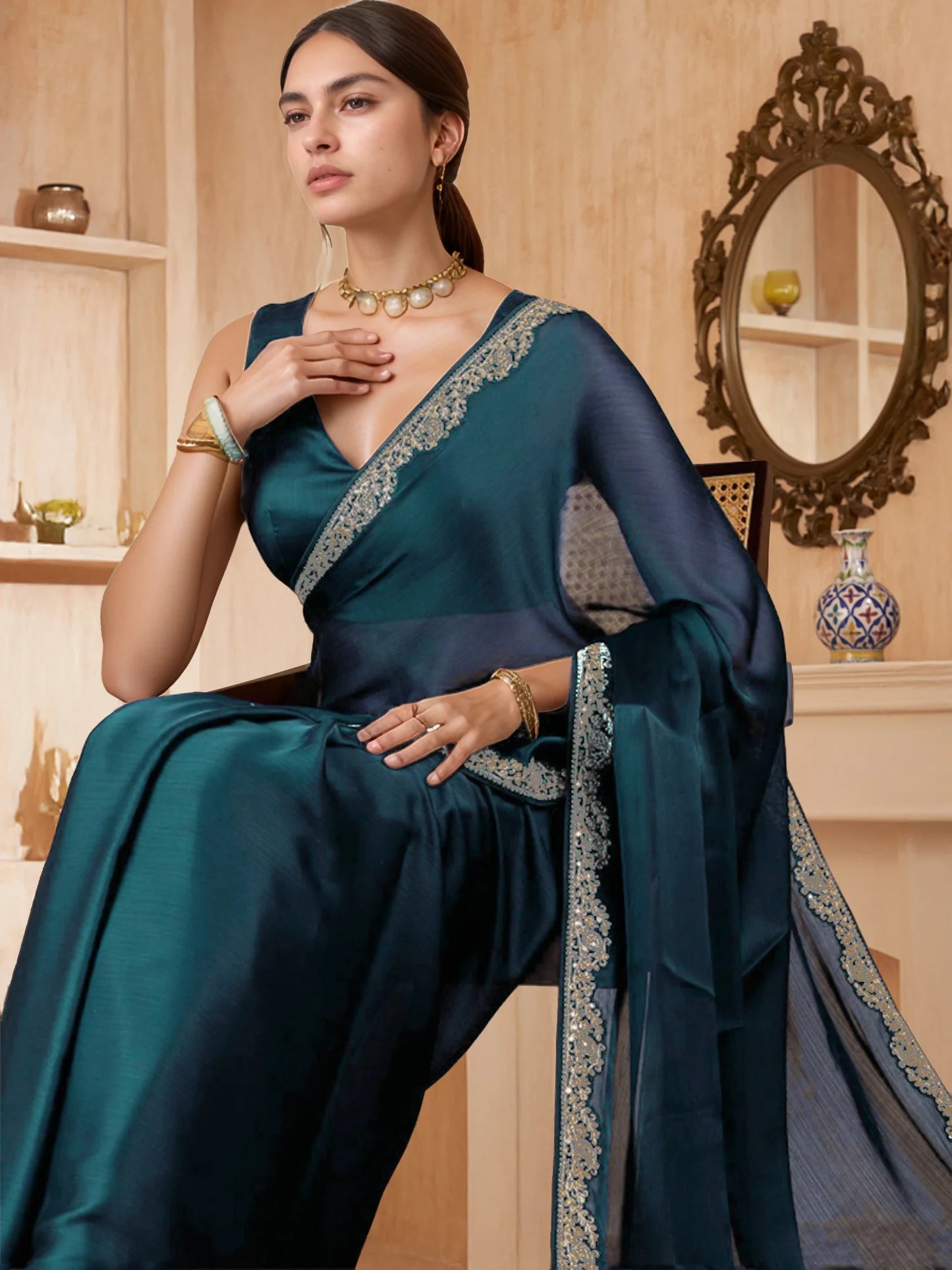 Plain Silk Saree with Festive Plain Blouse - Rheycart
