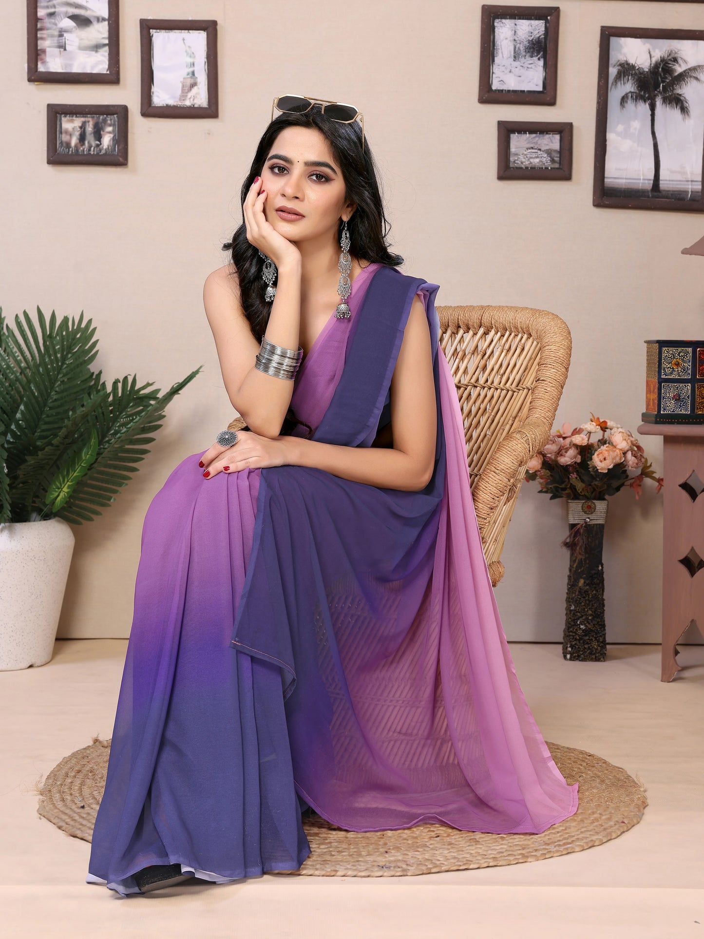Close-up of printed pattern on Bollywood style saree