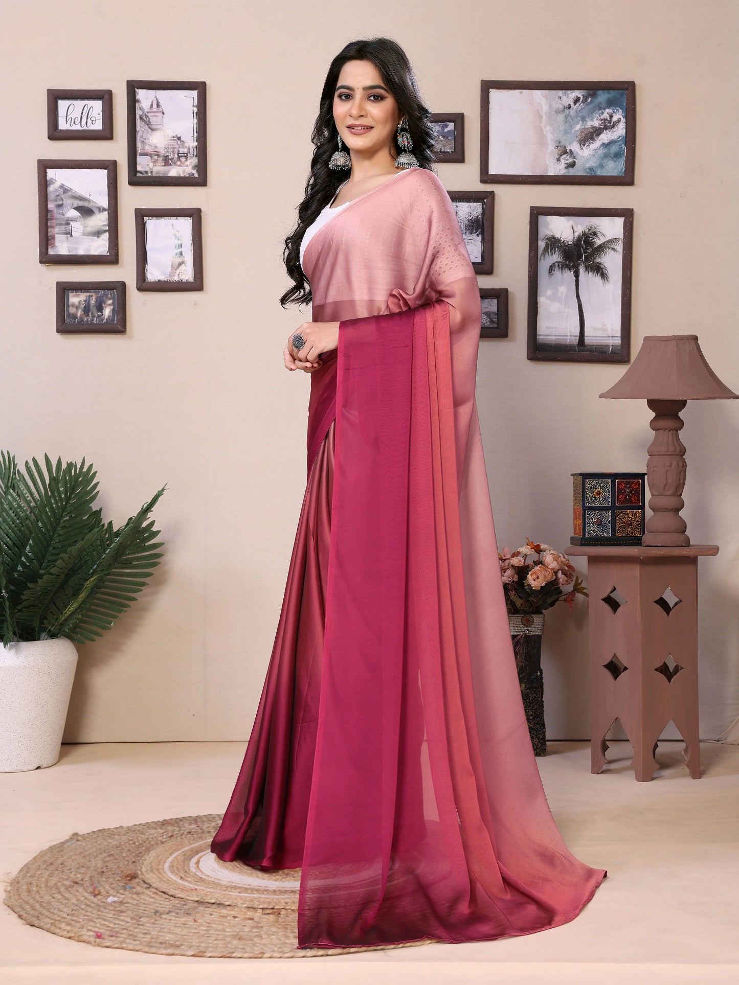 Ombre satin saree in dual shades