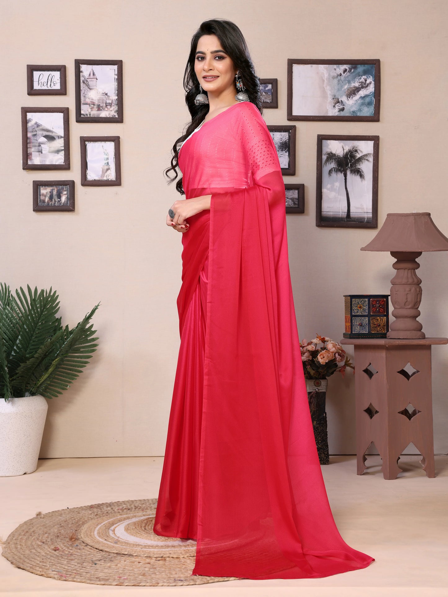 1-minute drape red satin sarees