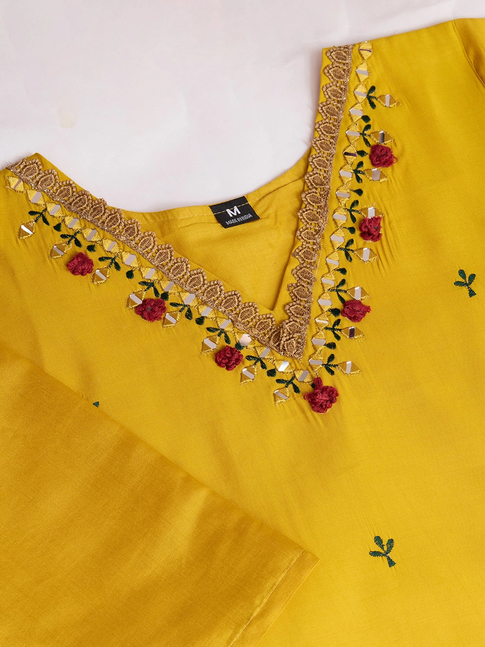 Mustard Yellow PV Chanderi Roman Silk Kurti Set - Rheycart