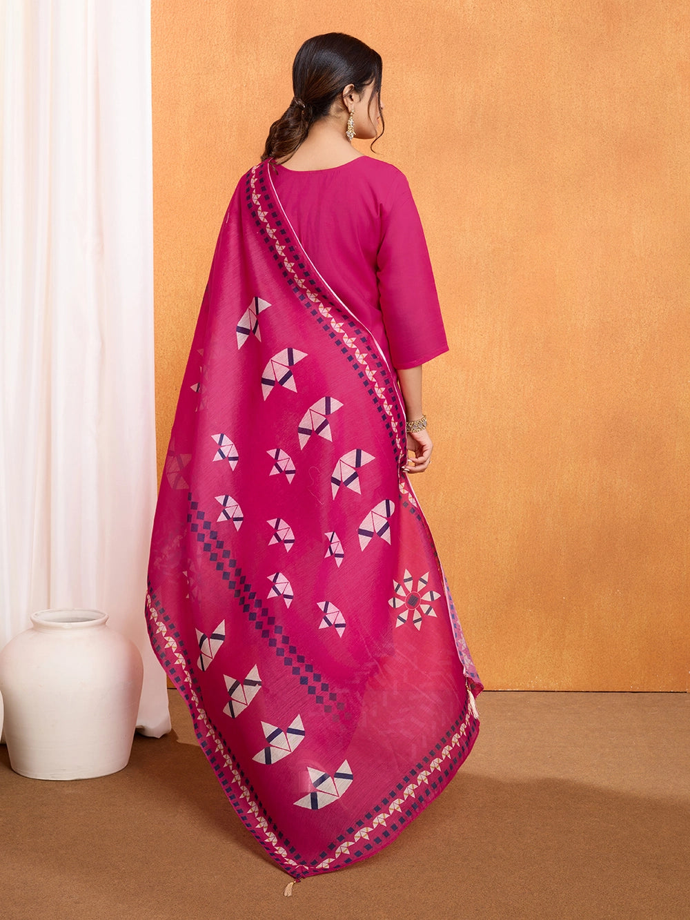 PV Chanderi Roman Silk Pink Color Kurti Set - Rheycart