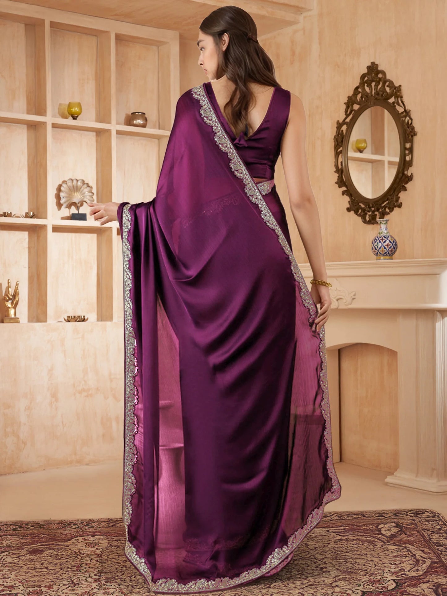 Wine Pure Silk Saree with Unstiched Plain Blouse - Rheycart