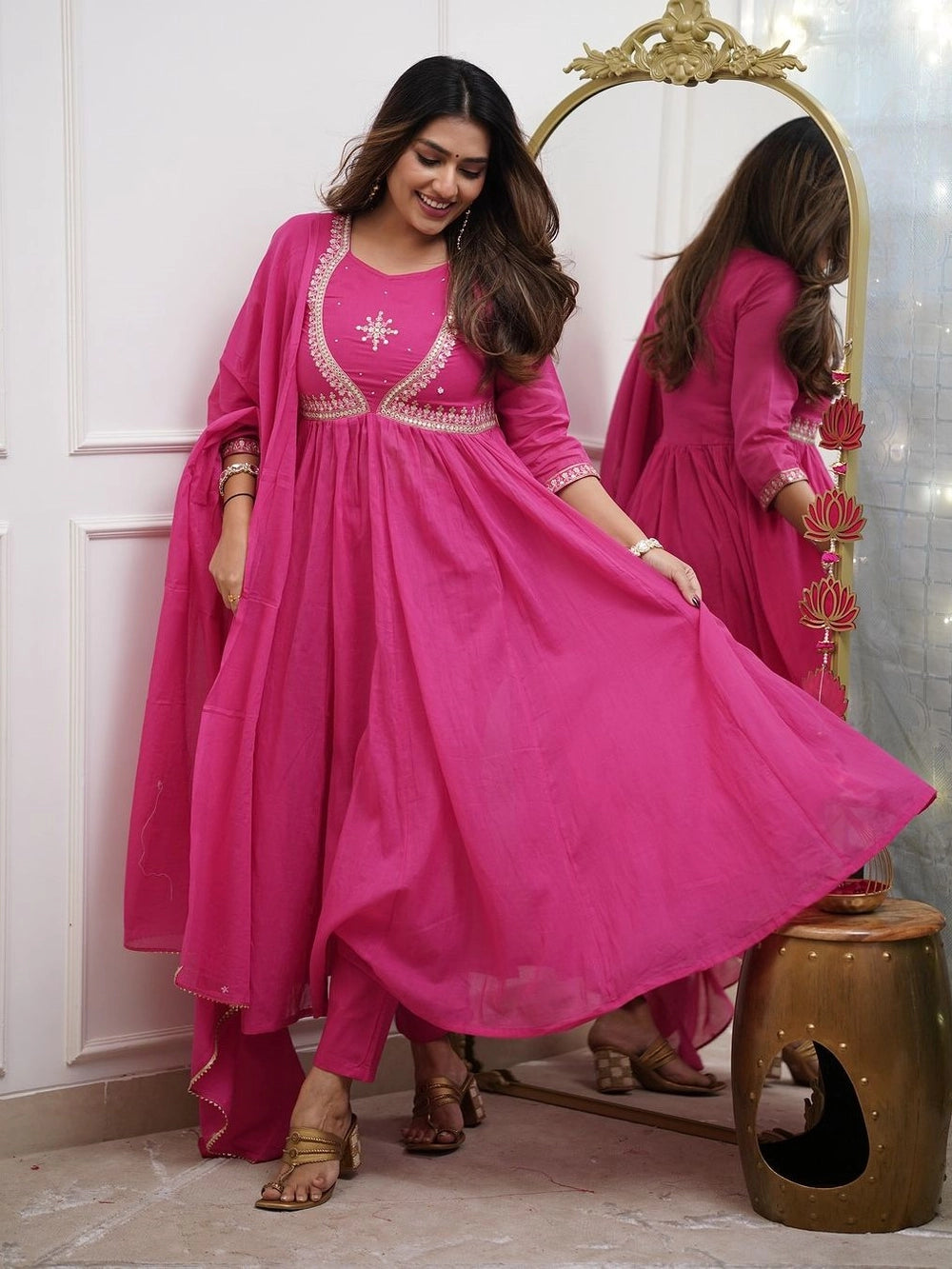 Pink Embroidered Anarkali Kurta Set with Dupatta