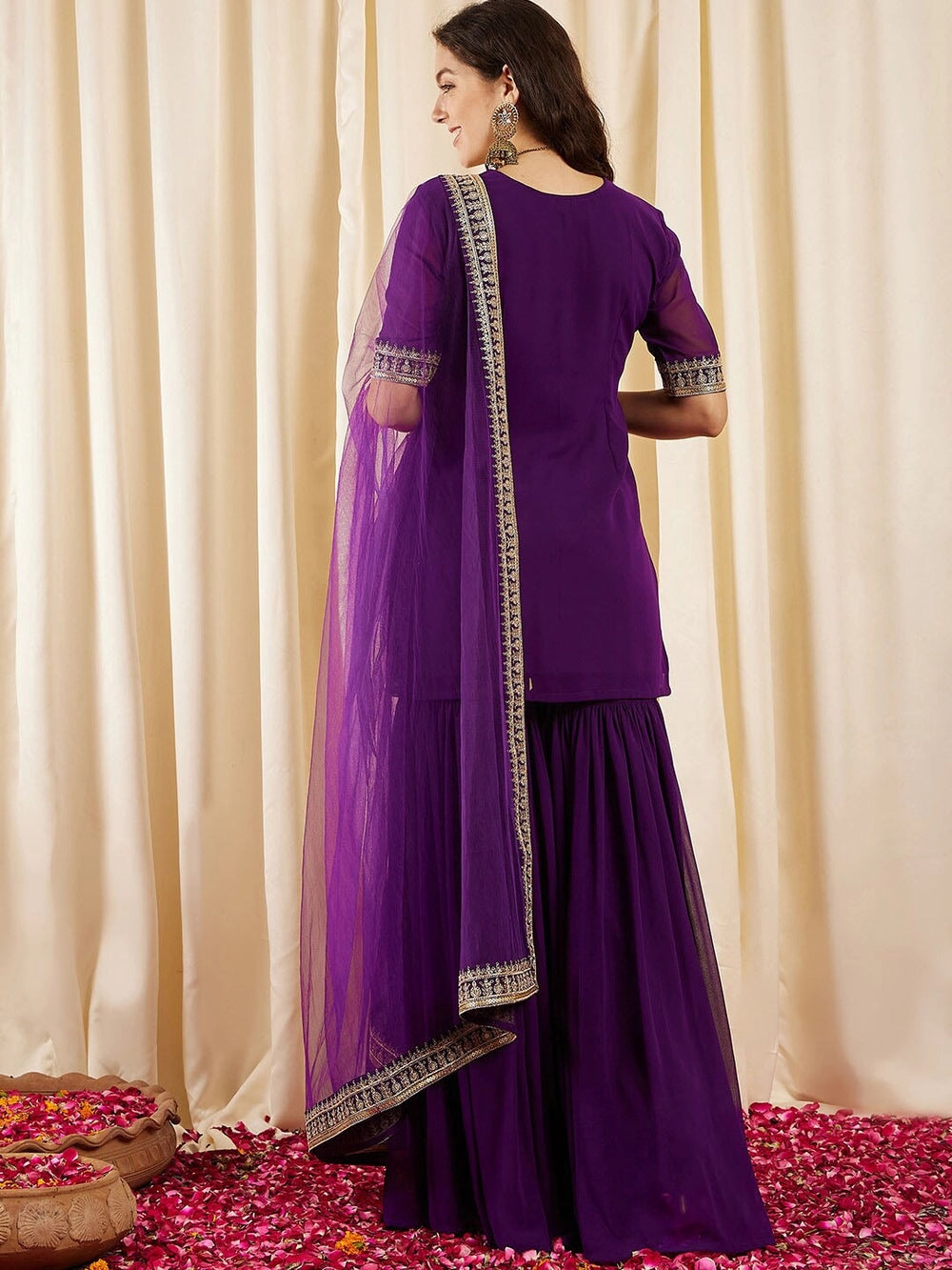 Festive wear purple kurti set with embroidery and dupatta by Rhey