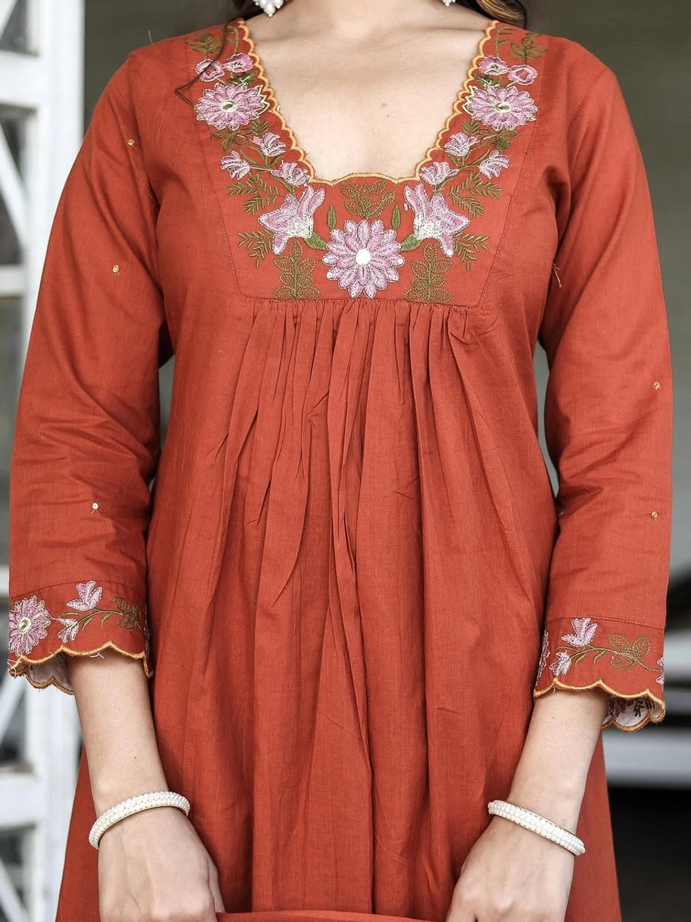 Orange Soft Rayon Slub Anarkali Kurti Bottom With Dupatta