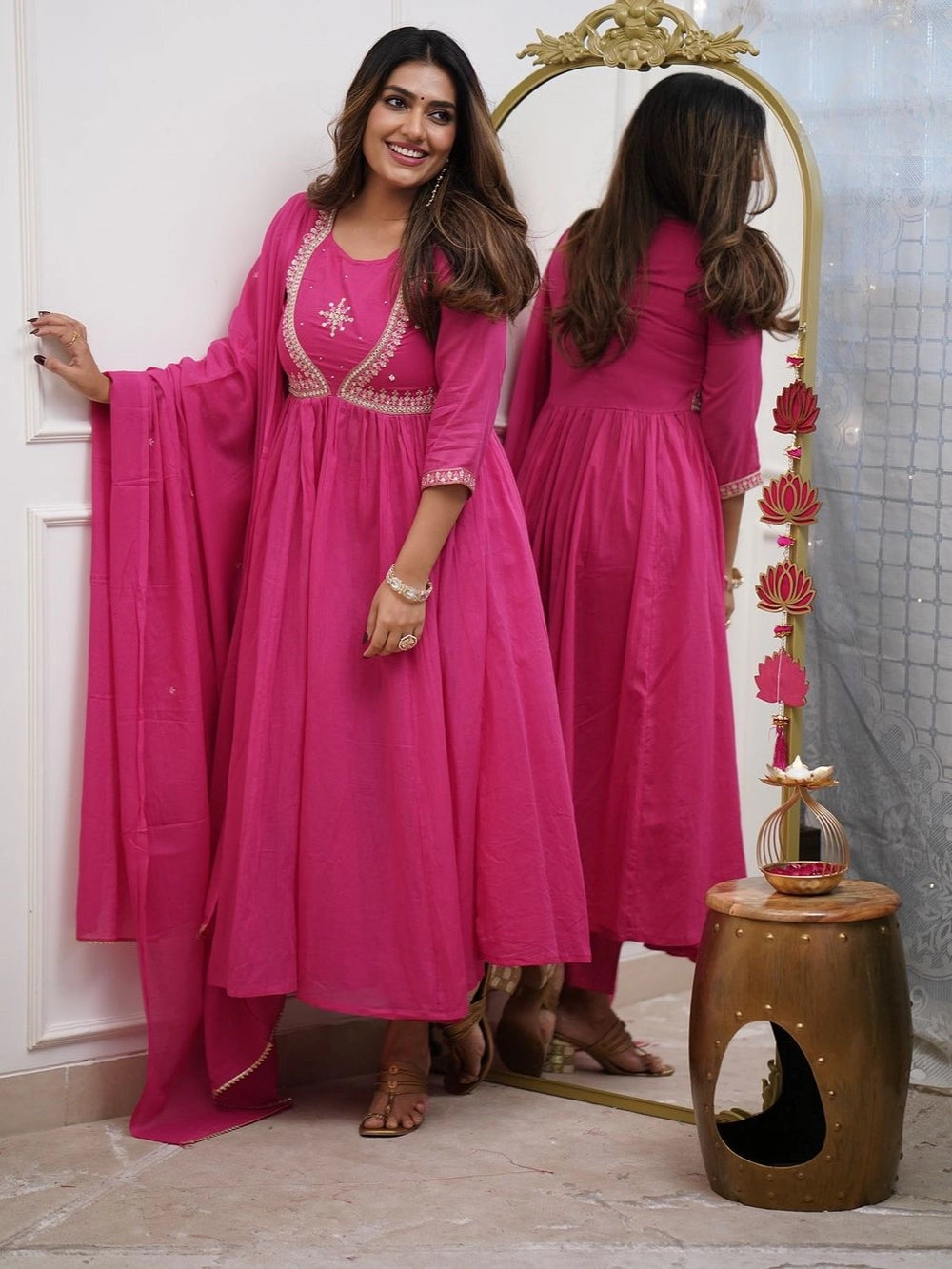 Pink Embroidered Anarkali Kurta Set with Dupatta
