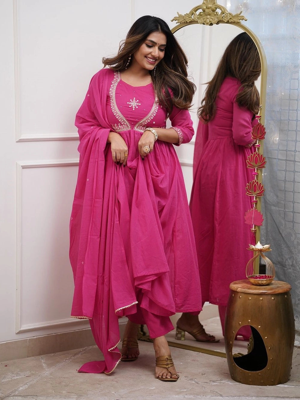 Pink Embroidered Anarkali Kurta Set with Dupatta