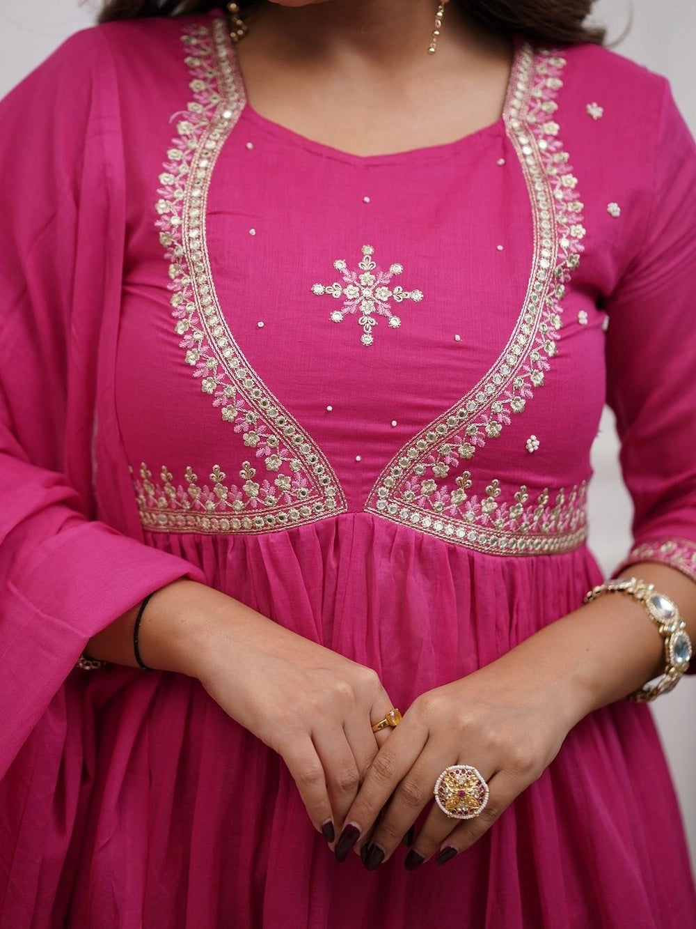 Pink Embroidered Anarkali Kurta Set with Dupatta