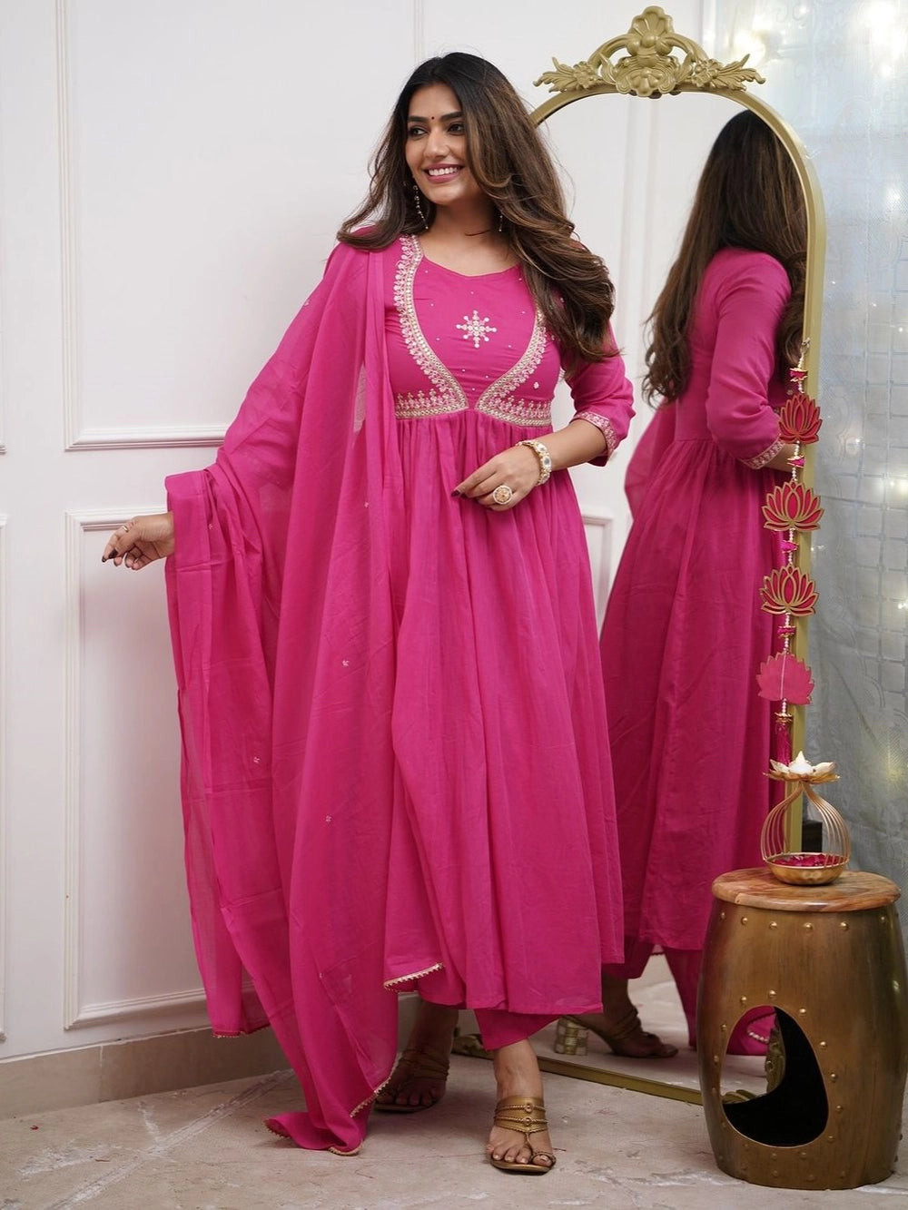 Pink Embroidered Anarkali Kurta Set with Dupatta