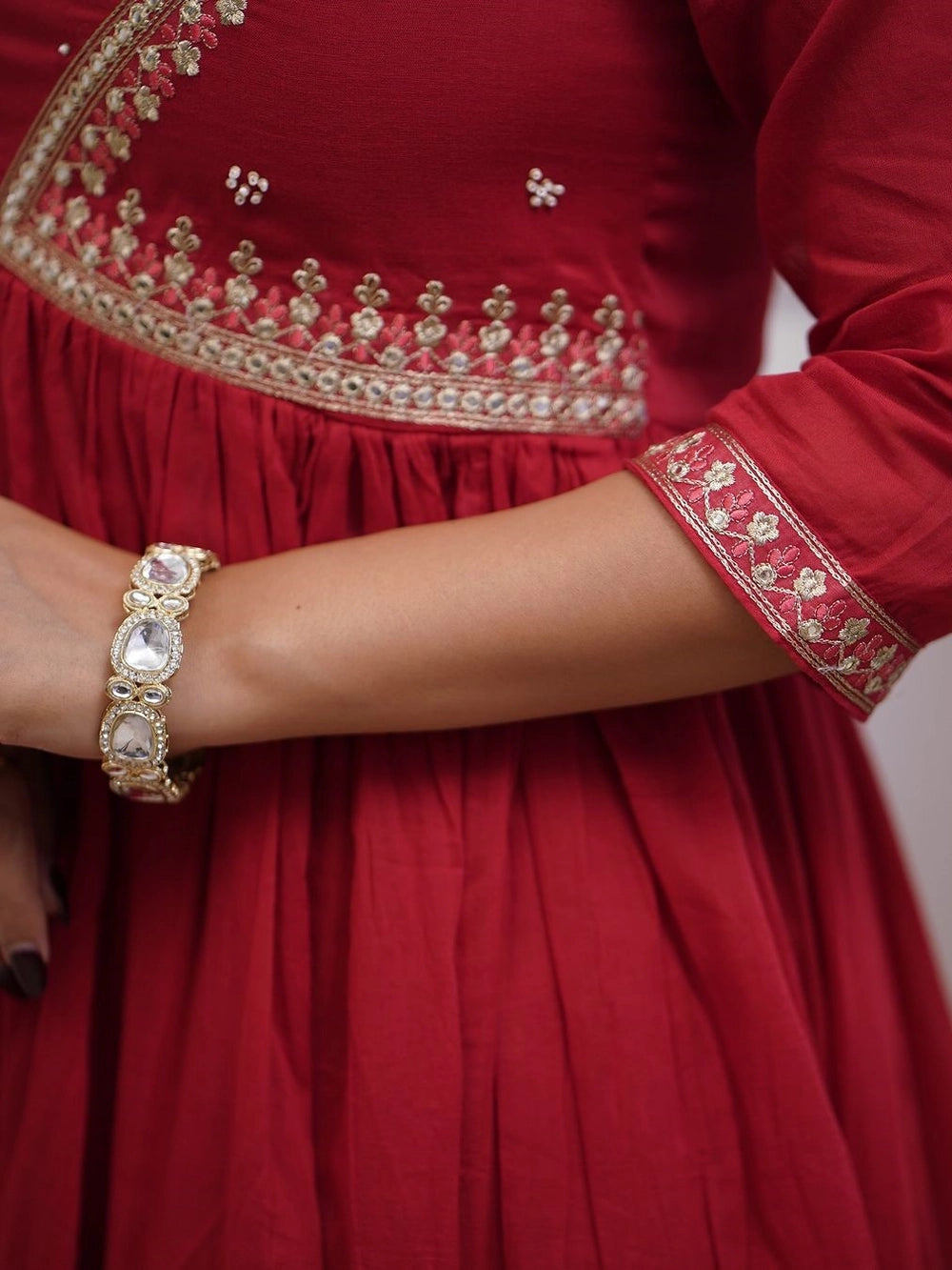 Red Embroidered Anarkali Kurti Set with Dupatta