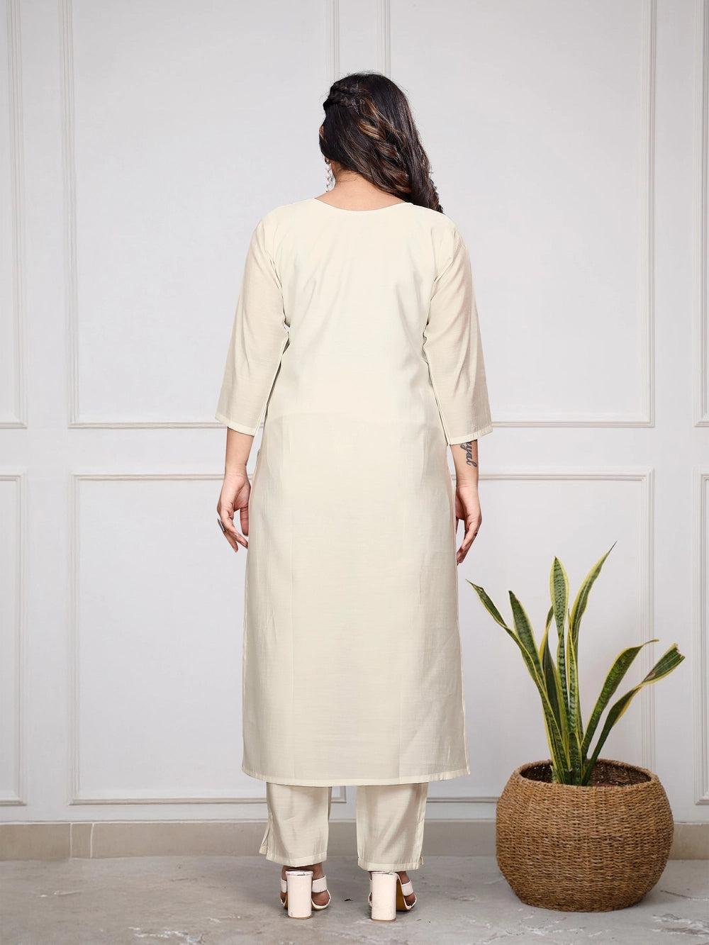 Rhey designer kurta set with fine embroidery and jacquard dupatta
