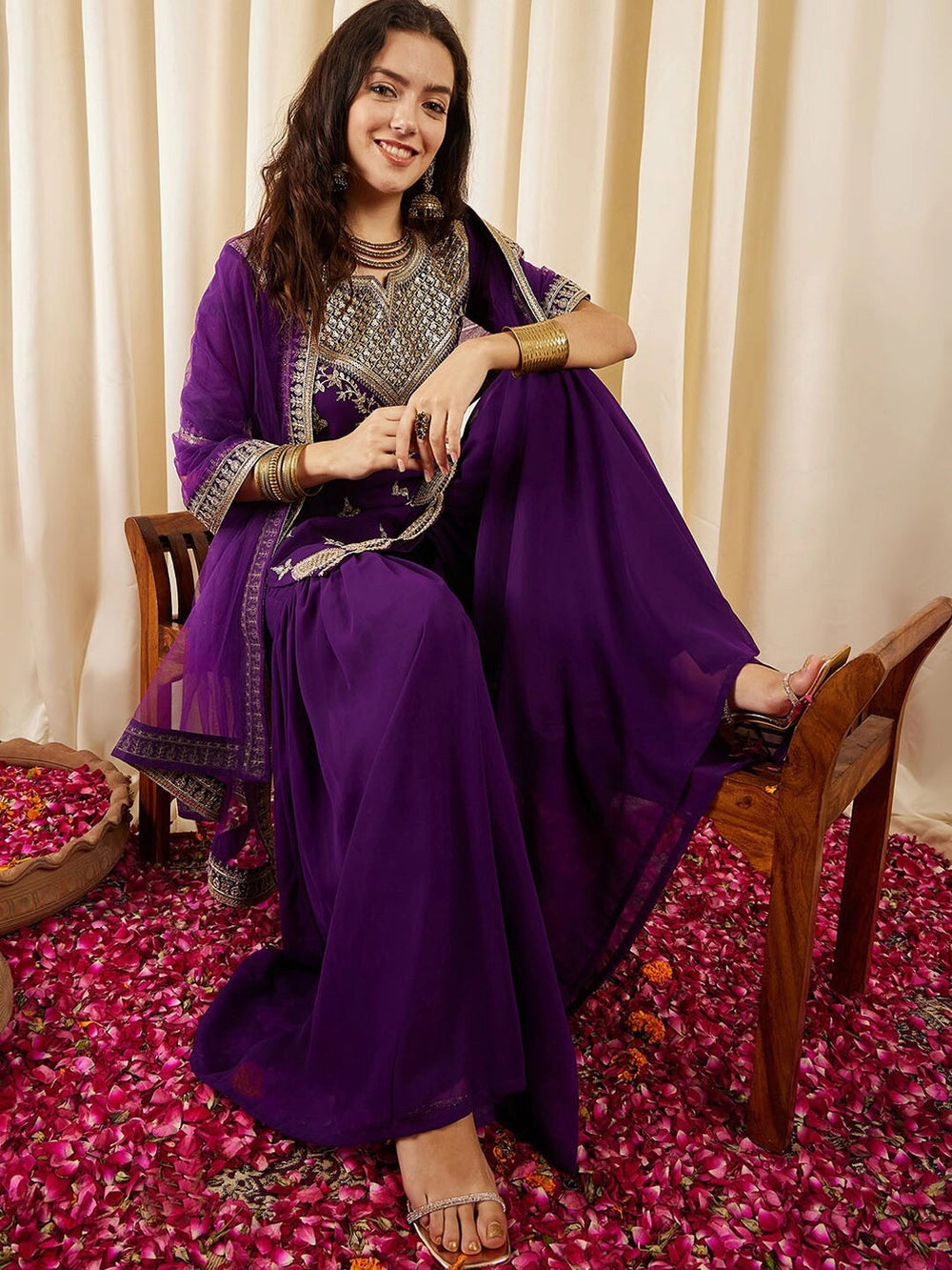 Rhey designer purple embroidered kurti set with stylish palazzo pants
