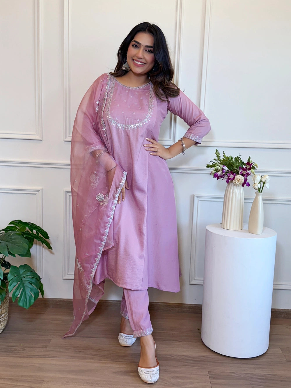 Rhey elegant lavender kurta set in premium silk blend fabric