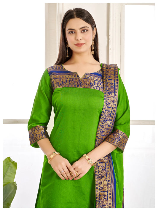 Elegant Mehendi Color Kanchi Cotton Kurti and Dupatta - Rheycart