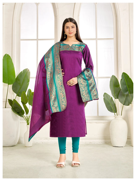 South Indian Purple Kanchi Cotton Kurti And Dupatta - Rheycart