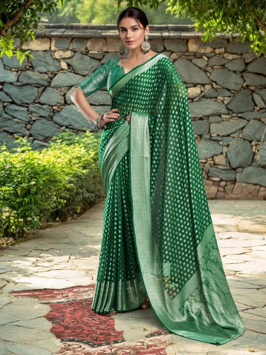 Green Weaving Jacquard Georgette Saree