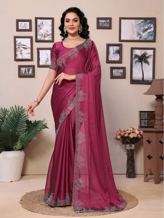 Pink Embellished Rangoli Silk Saree For Women