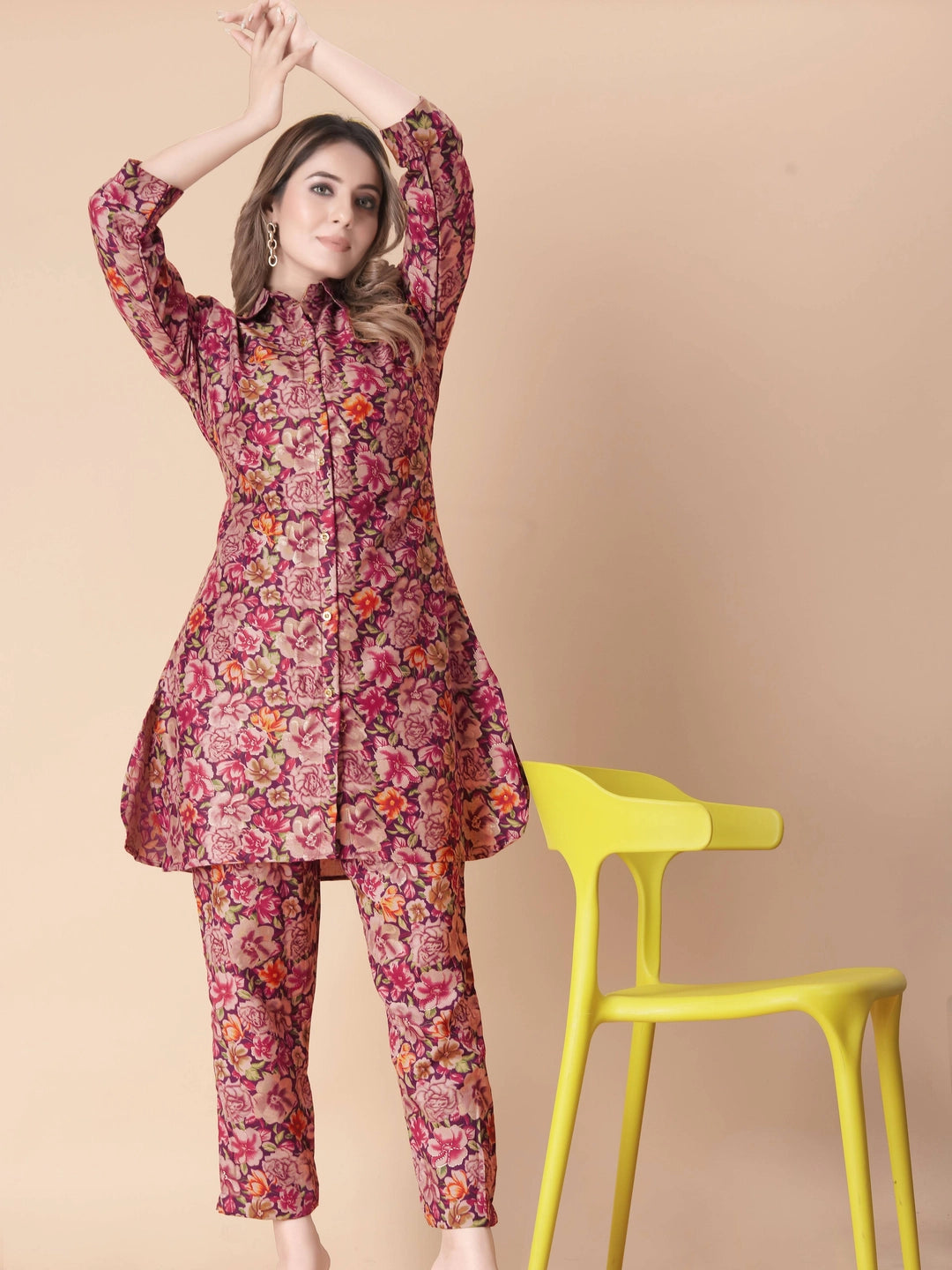 Red Floral Printed Rayon Cotton Co-ord Set - Rheycart