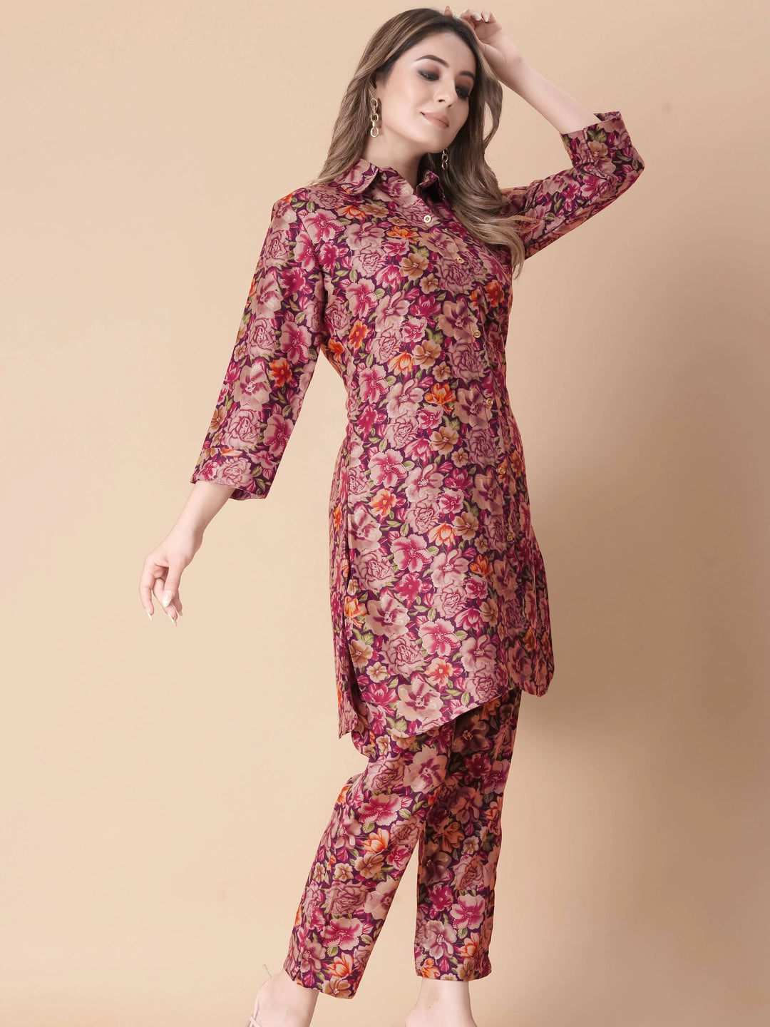 Red Floral Printed Rayon Cotton Co-ord Set - Rheycart
